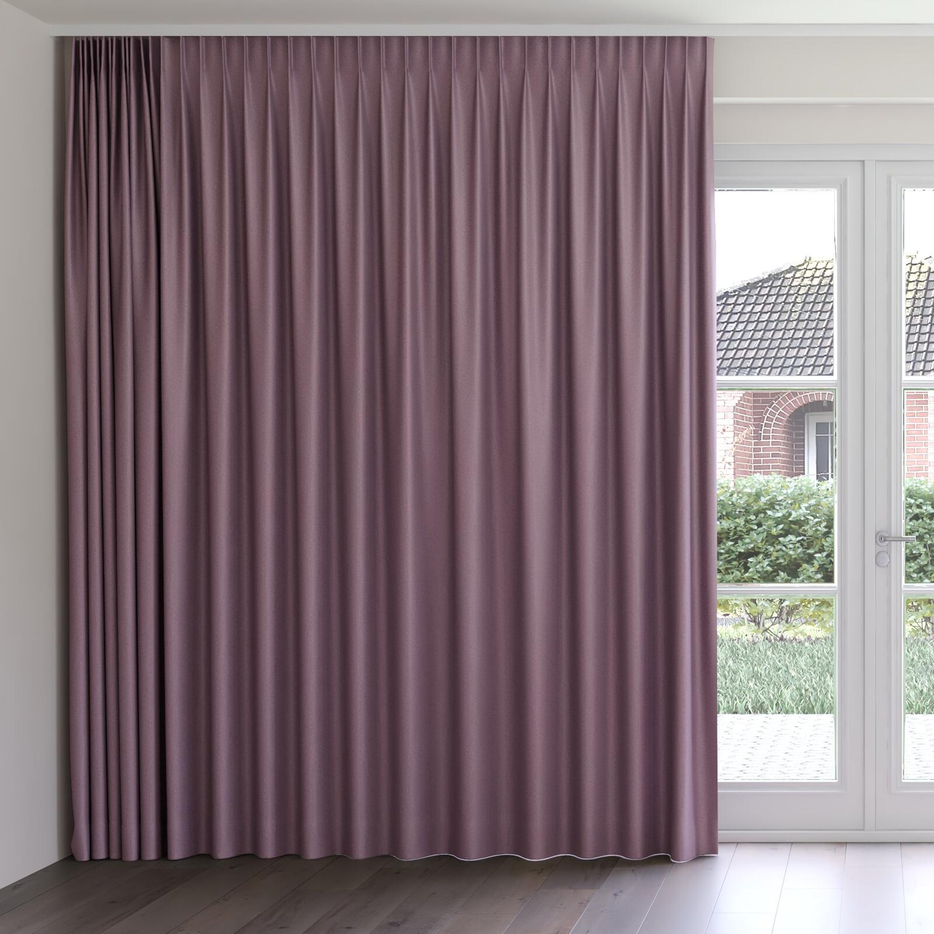 Front view of Taylor Plum, on curtain rail