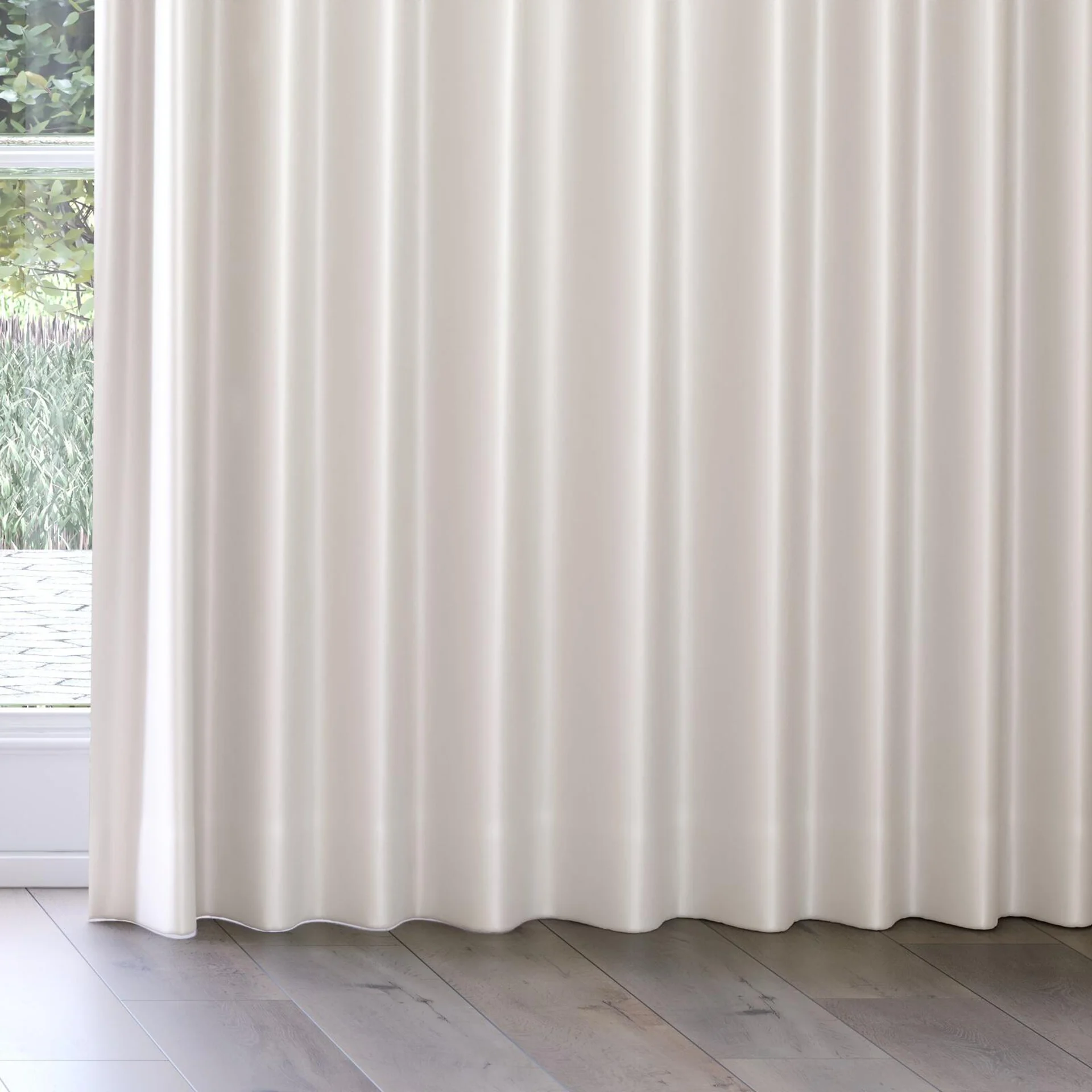 Bottom view of Sleek Parchment, on curtain rail