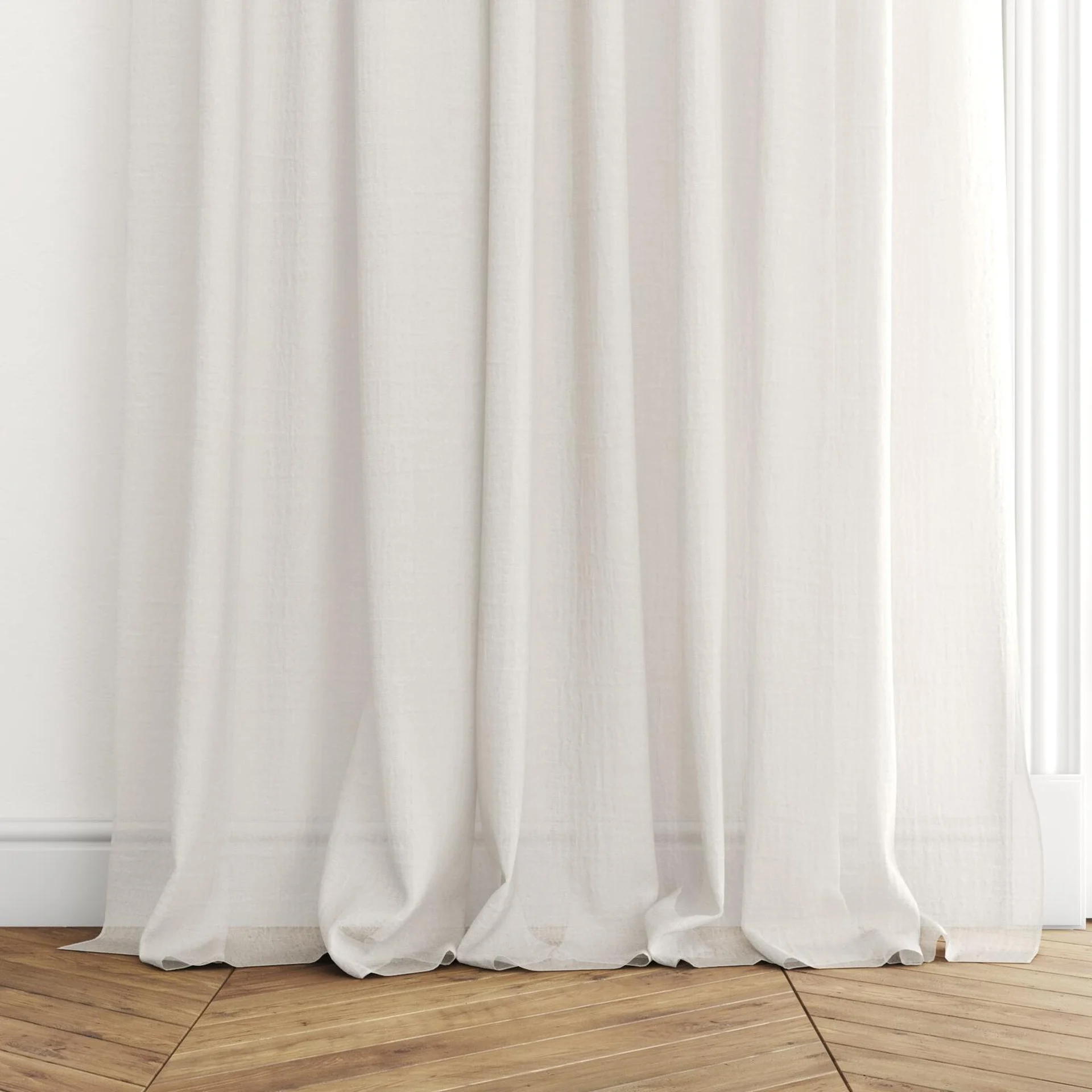 Bottom view of Illusion Sandstone, puddled with pinch pleat, on curtain rod