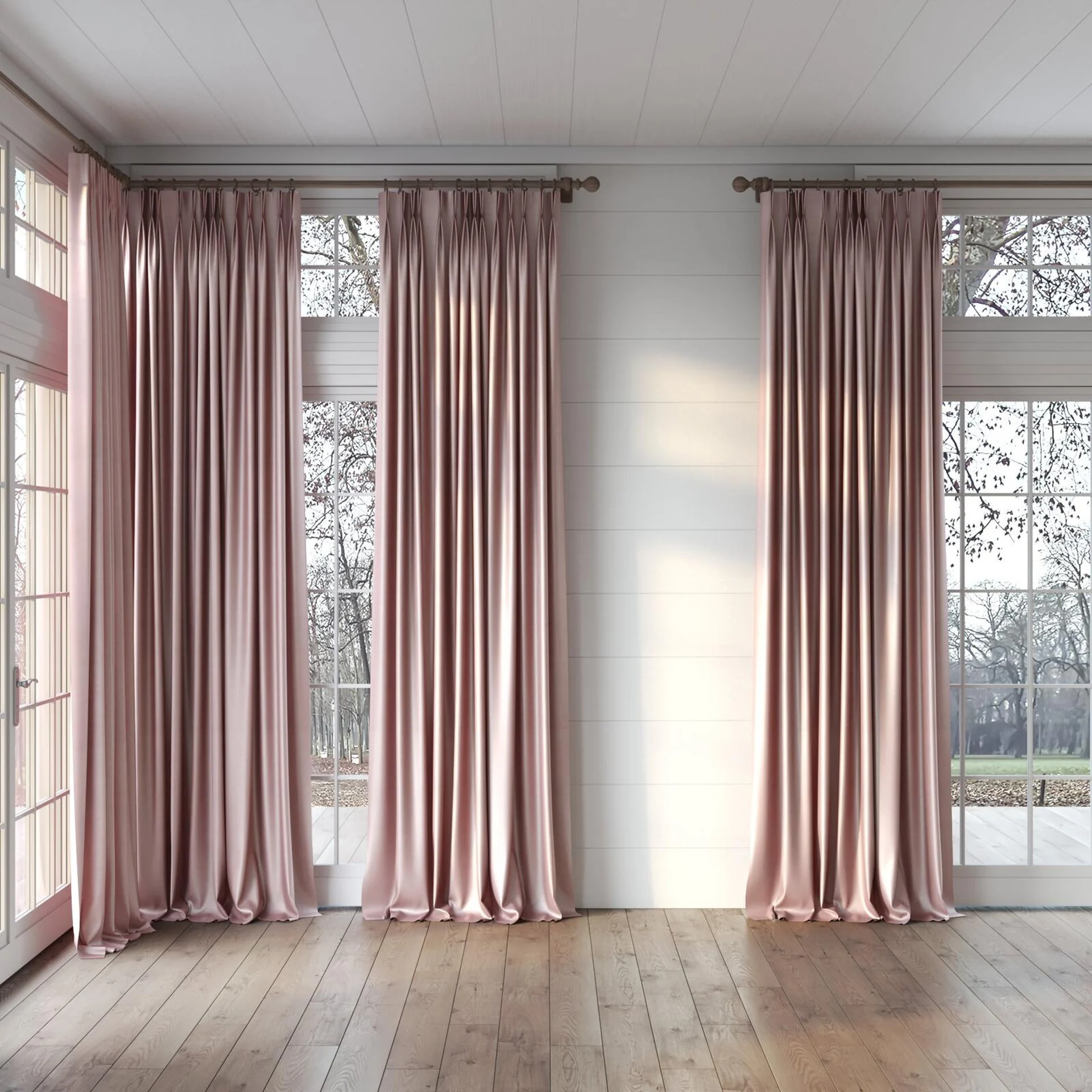 Full view of Mont Blanc Blossom, puddled, on curtain rod