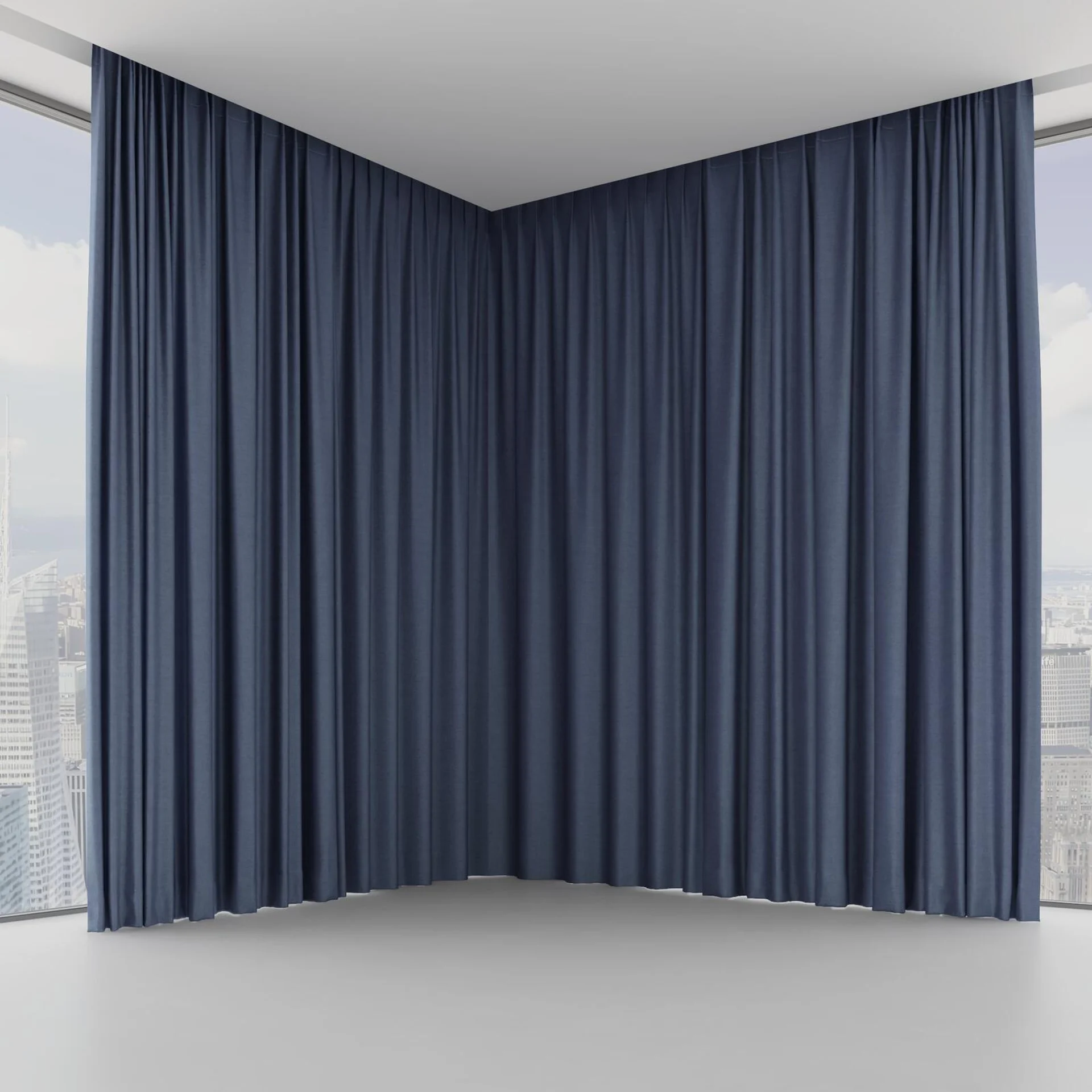 Front view of Drama Denim, on hidden rail