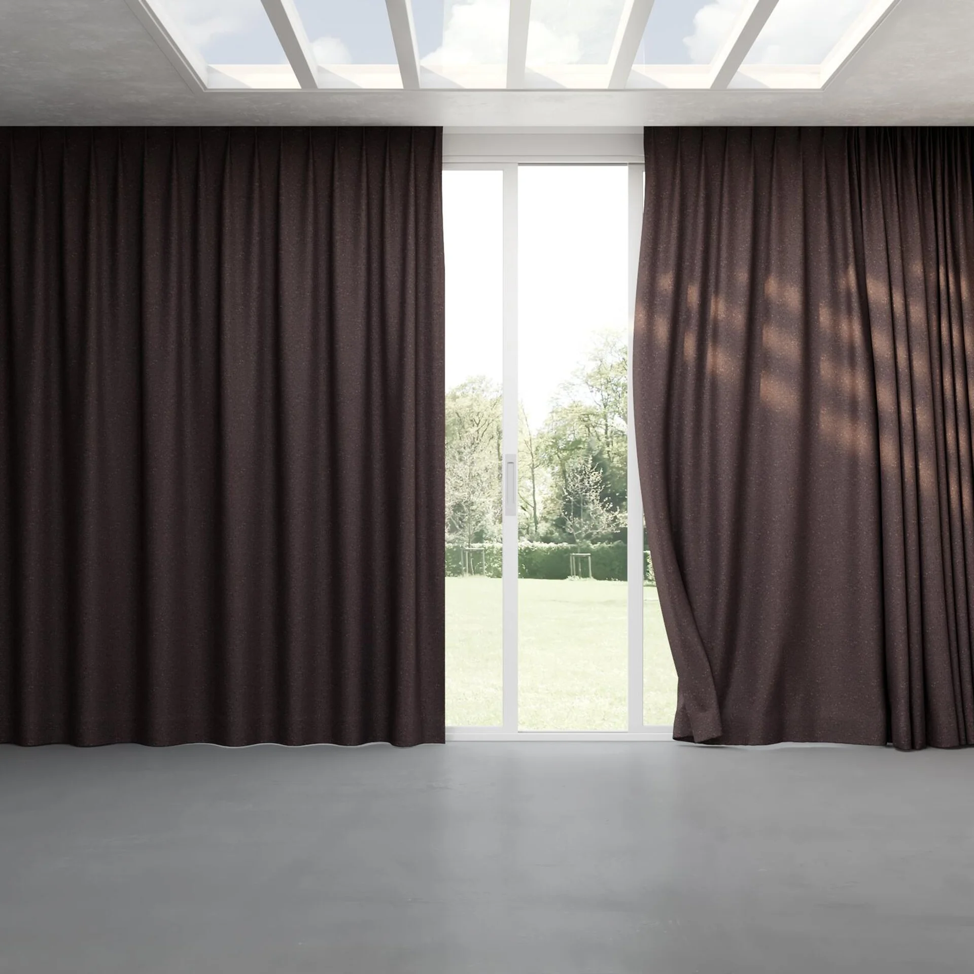 Full view of Bora Bora Aubergine, pinch pleat