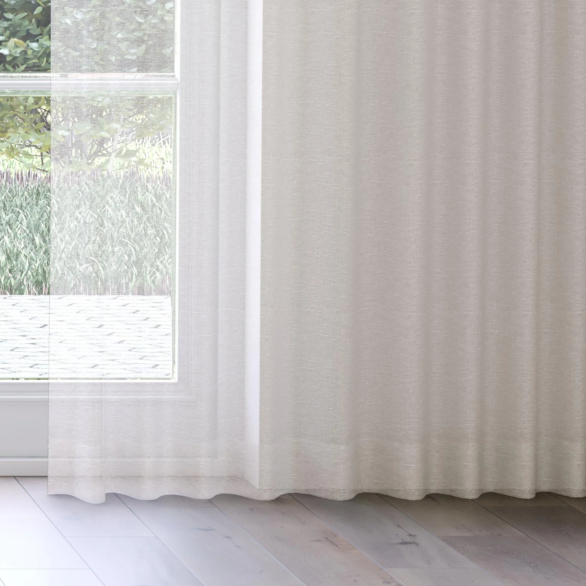 Bottom view of Pure Linen Linen, on curtain rail