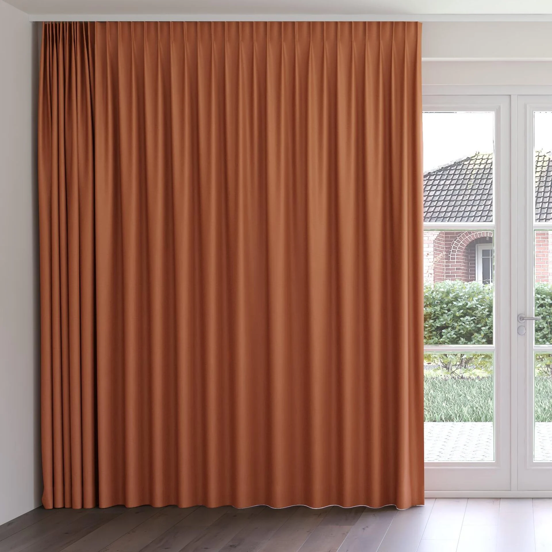 Front view of Brugge Terra, on curtain rail
