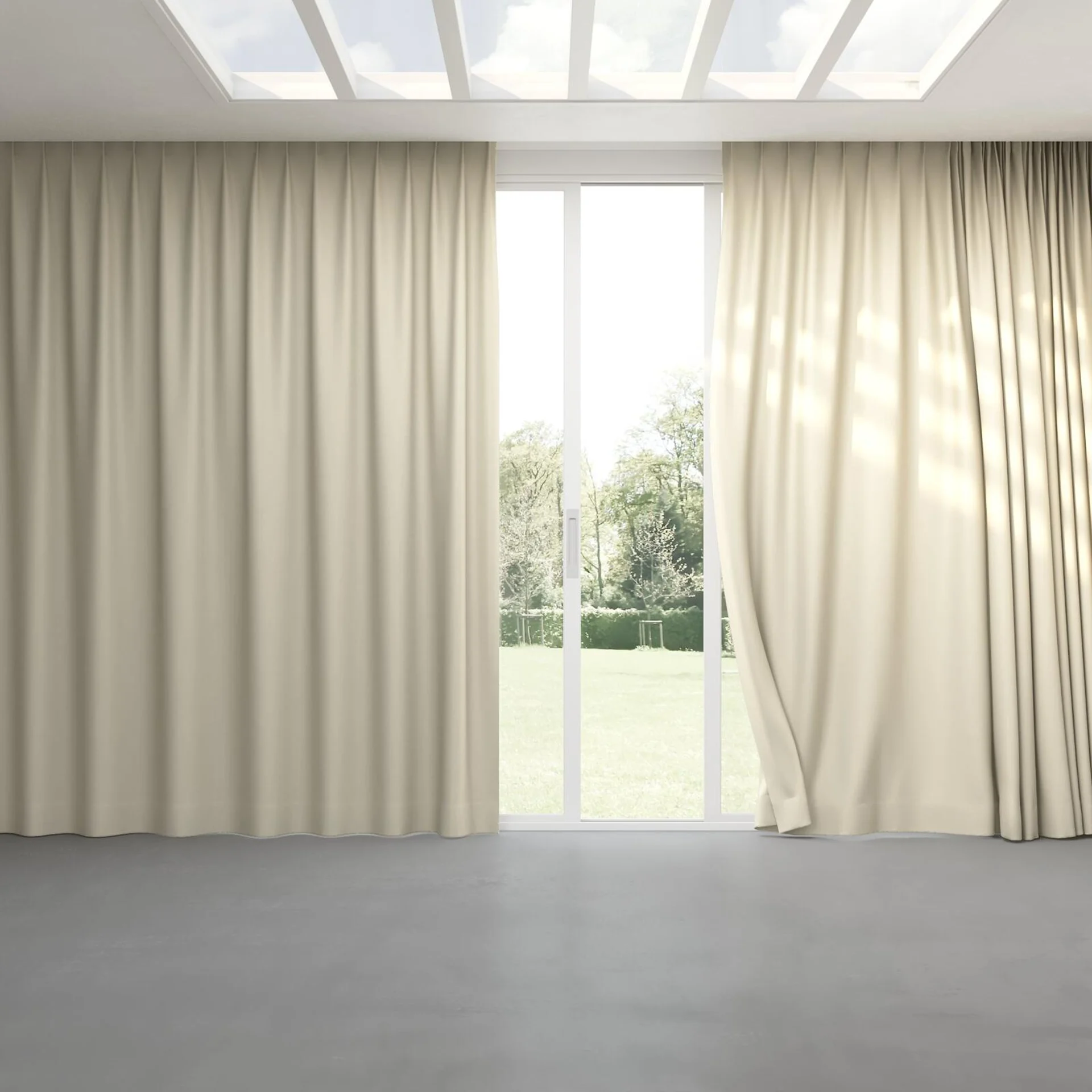 Full view of Colourwash Eco Ecru, pinch pleat