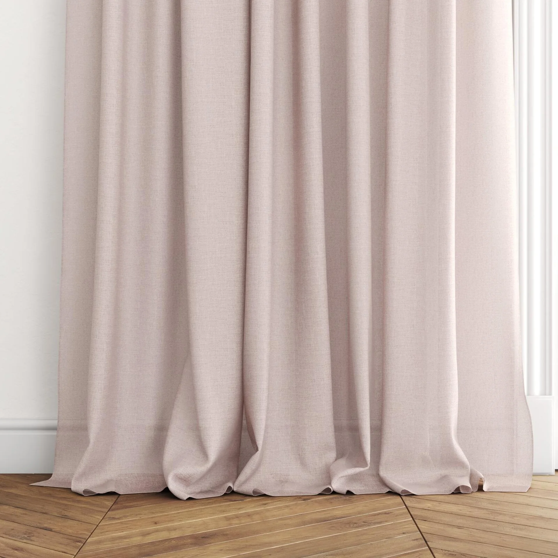 Bottom view of Focus Boudoir, puddled with pinch pleat, on curtain rod
