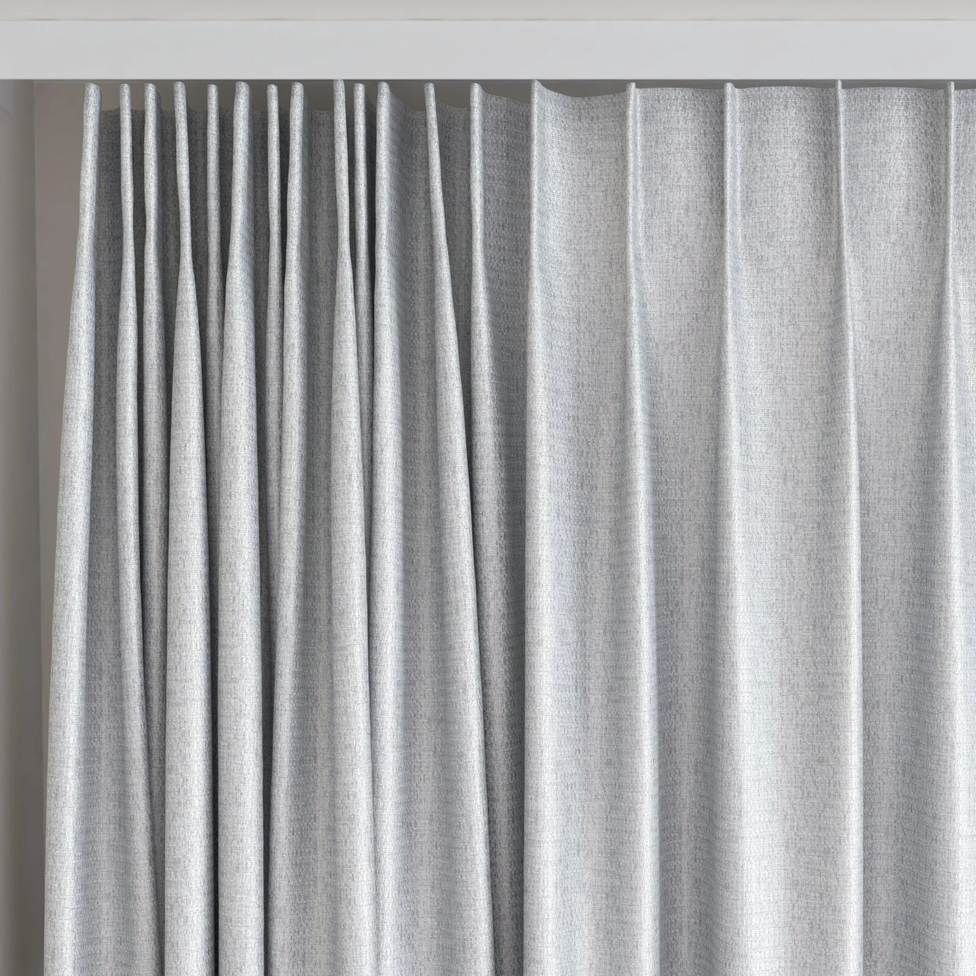 Top view of Kennedy II Blackout Oyster, on curtain rail