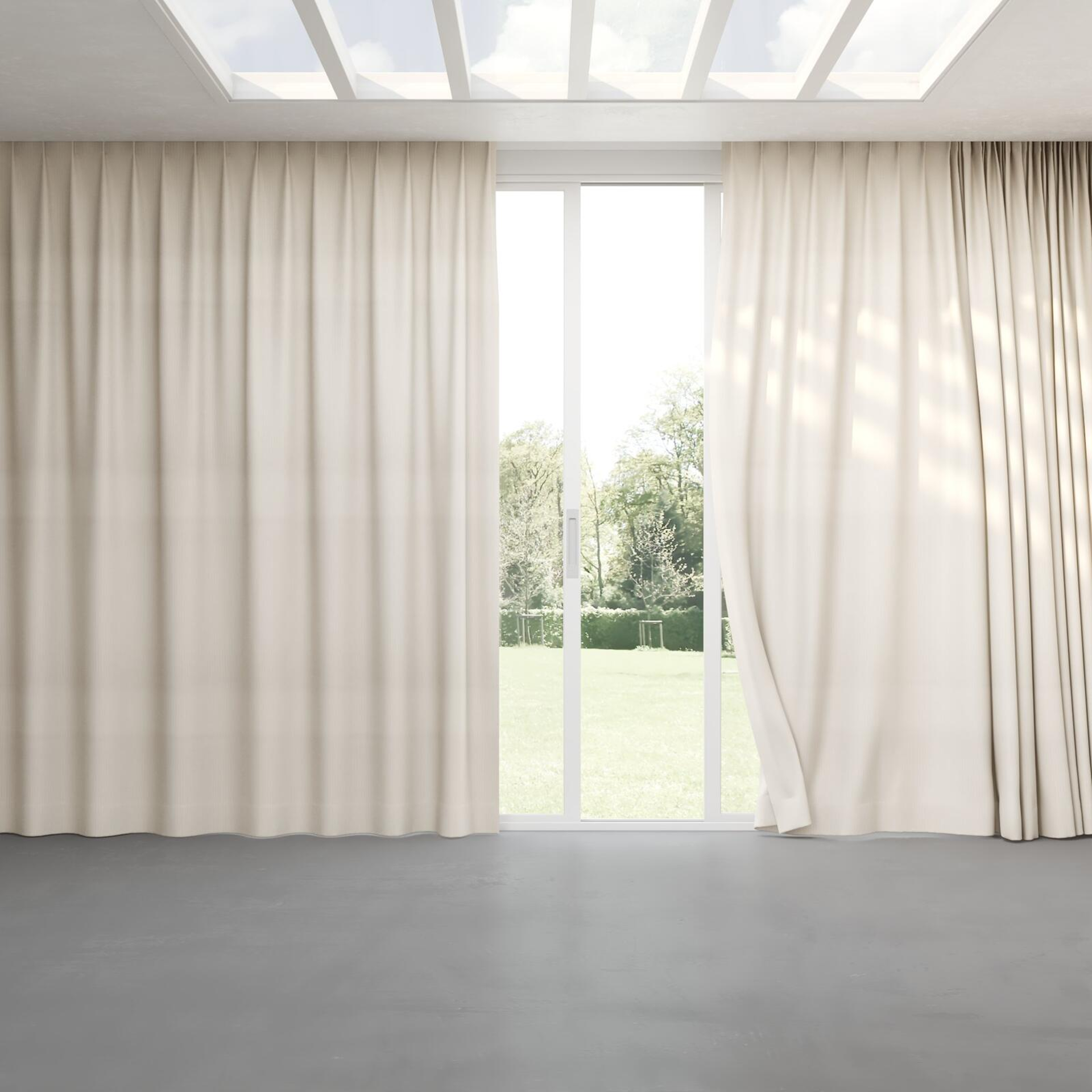 Full view of Temperament Ecru, pinch pleat