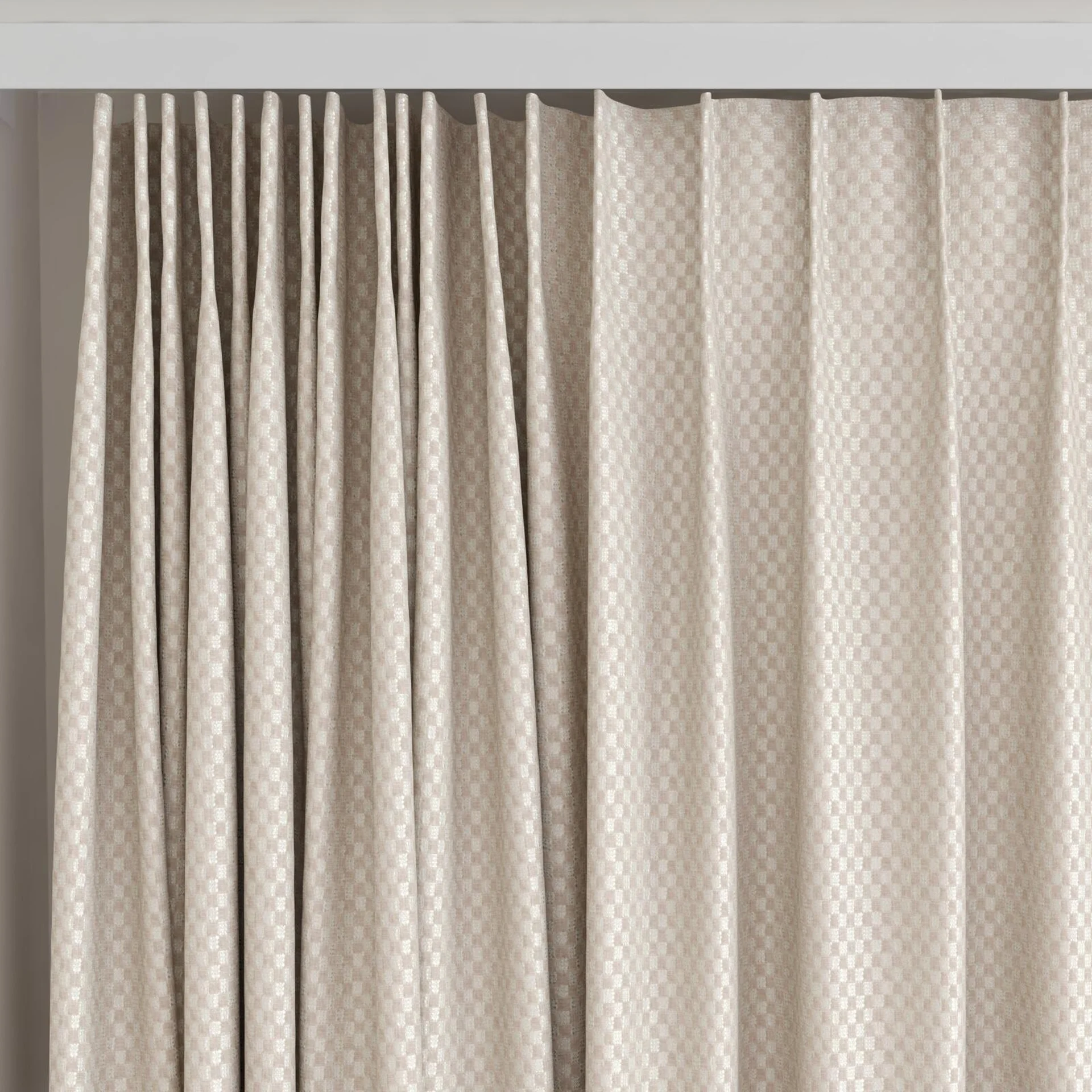 Top view of Manalapan Ecru, on curtain rail