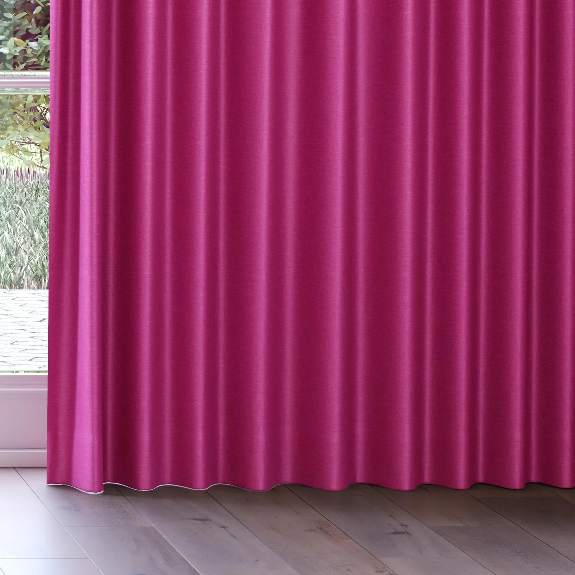 Bottom view of Provence Magenta, on curtain rail