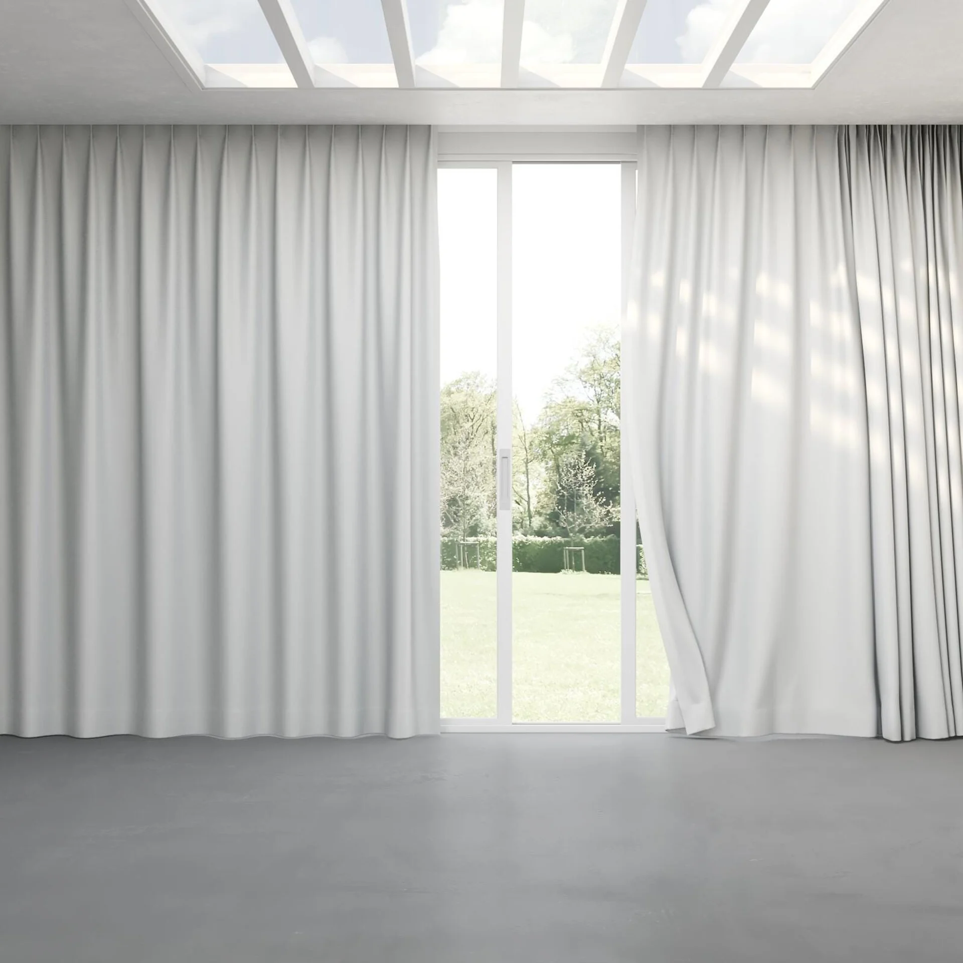 Full view of Grove Silver, pinch pleat