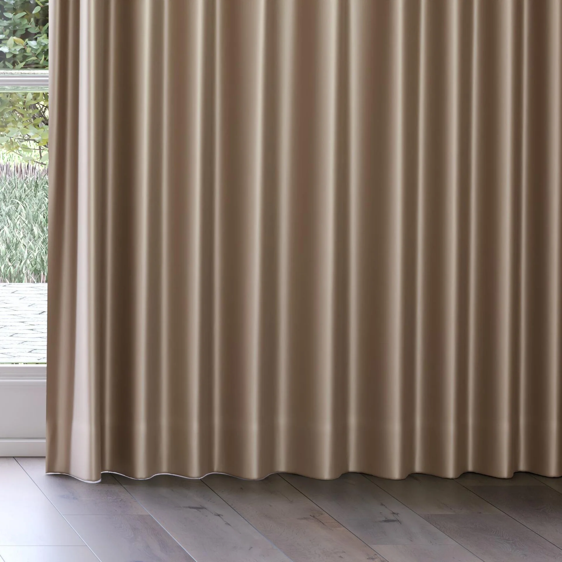 Bottom view of Moonbeam Crockery, on curtain rail