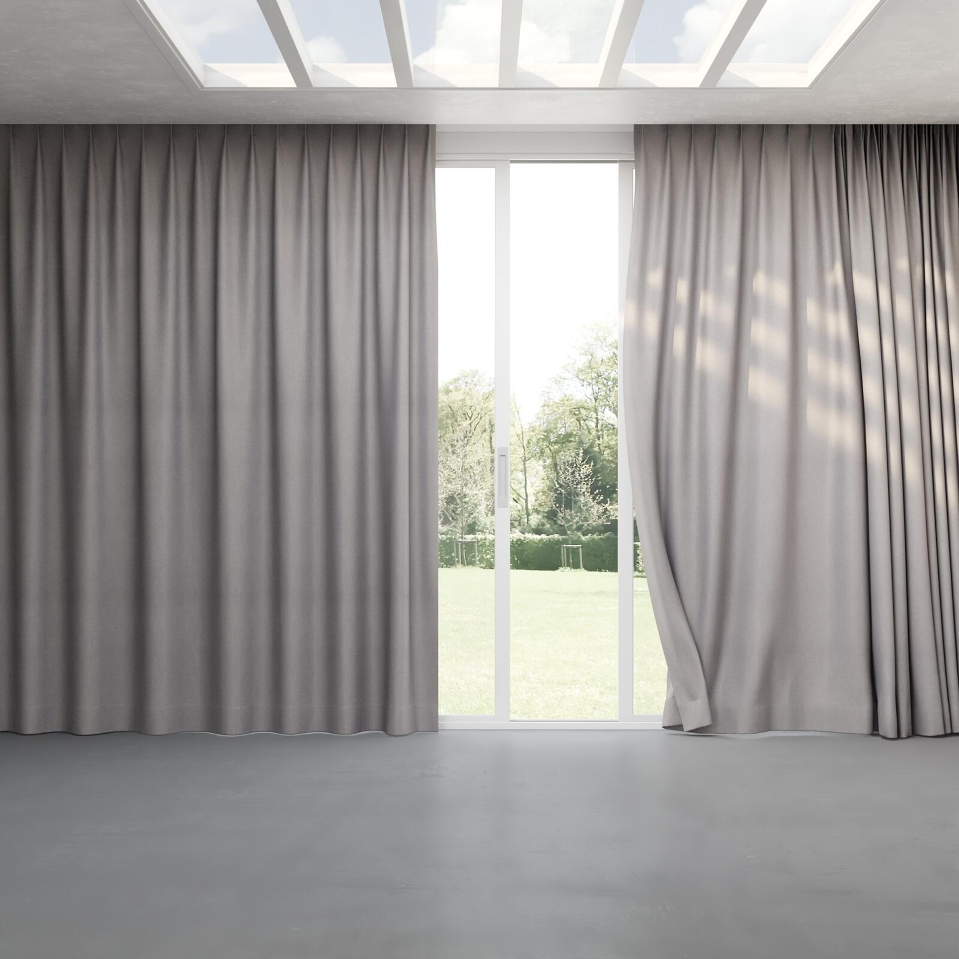 Full view of Liberate Slate, pinch pleat