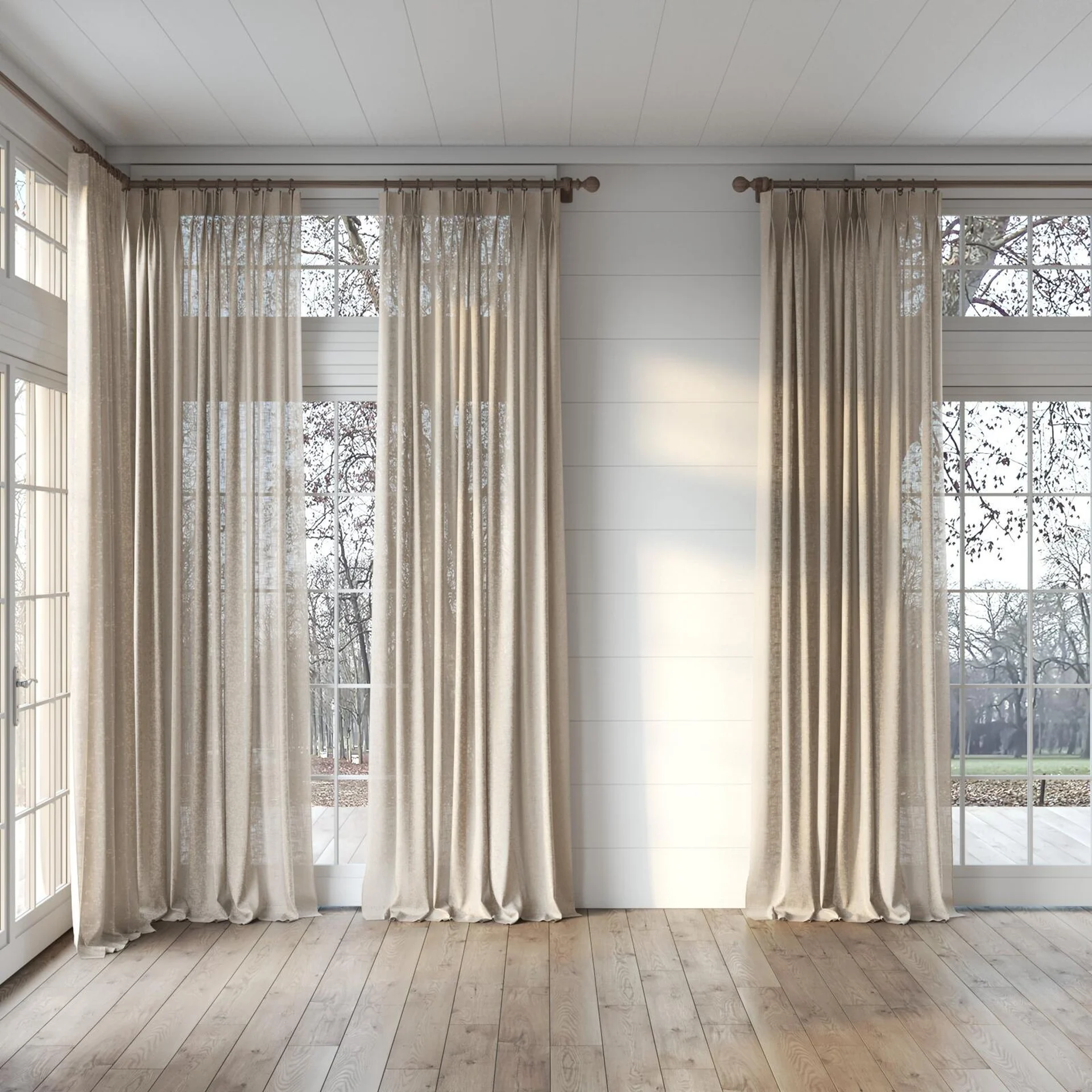 Full view of Adobe Twine, puddled, on curtain rod