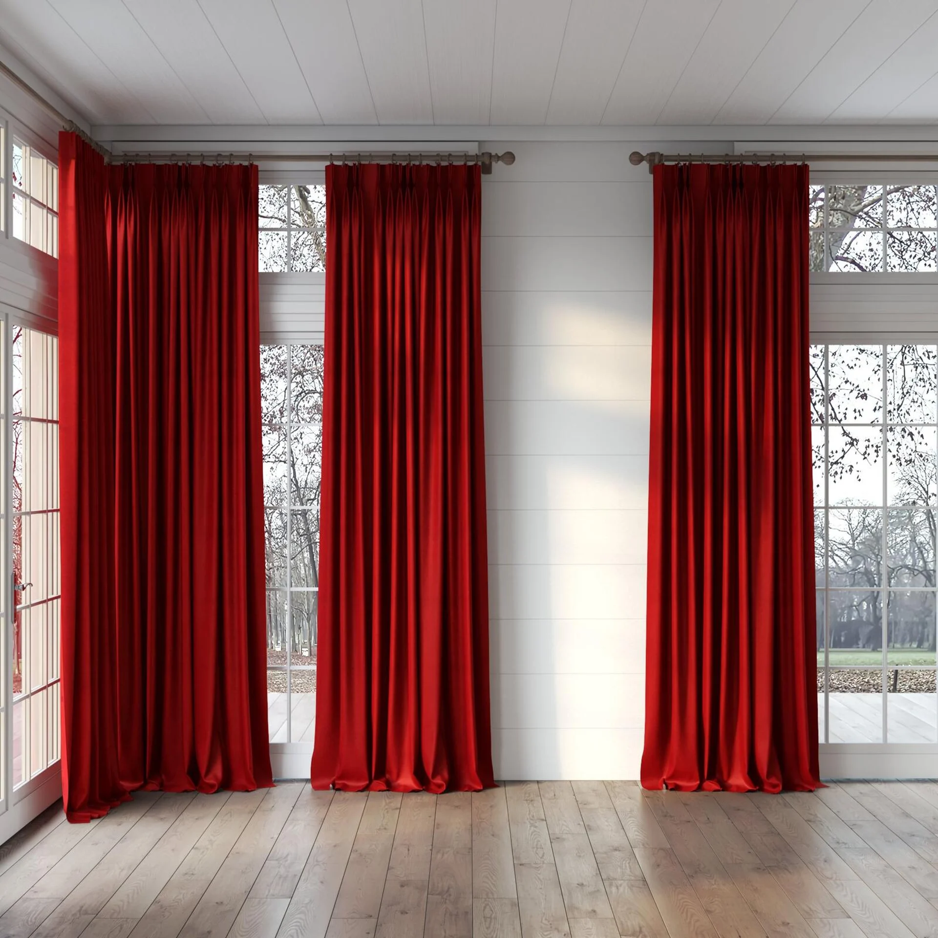 Full view of Baron Strawberry, puddled, on curtain rod