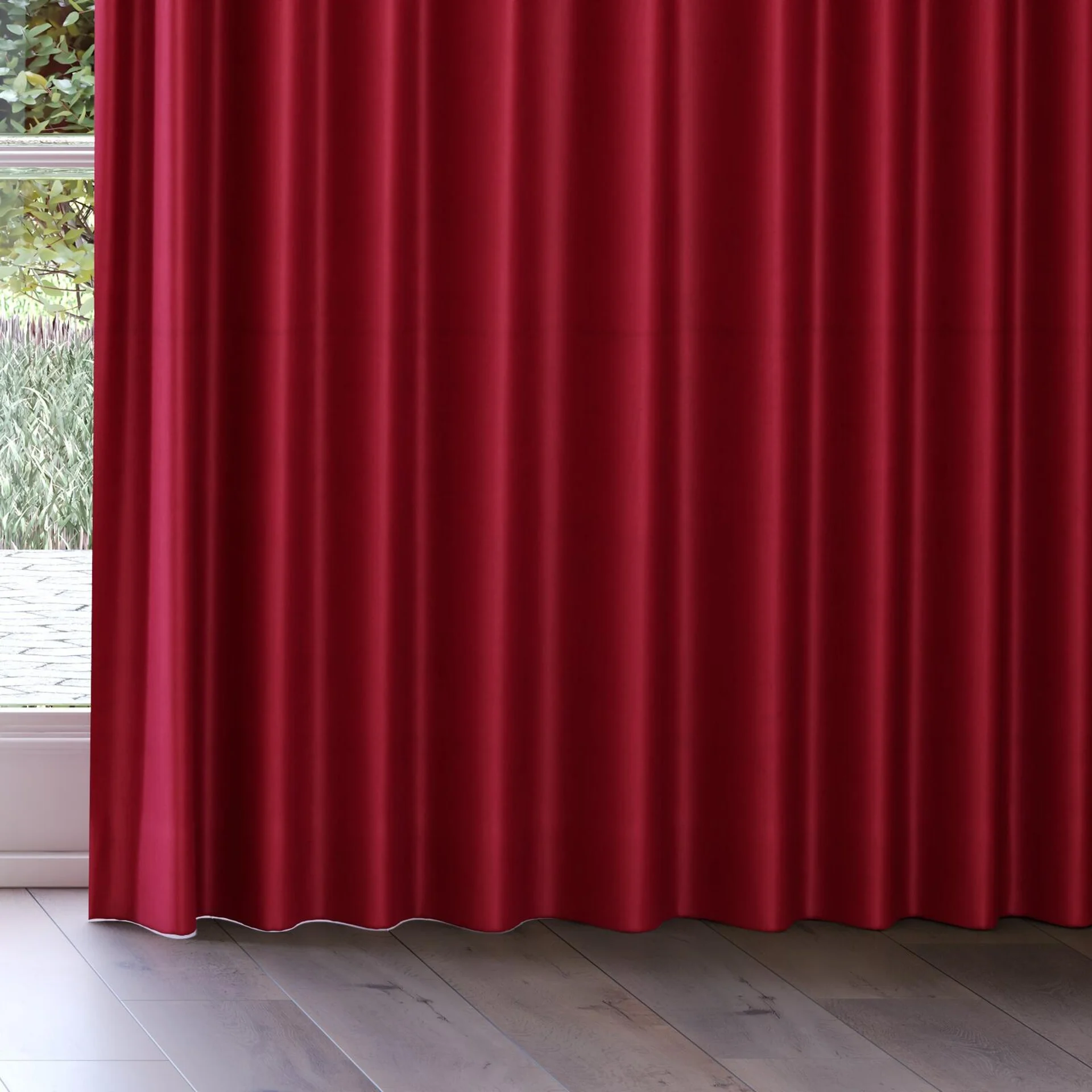 Bottom view of Warlock Raspberry, on curtain rail
