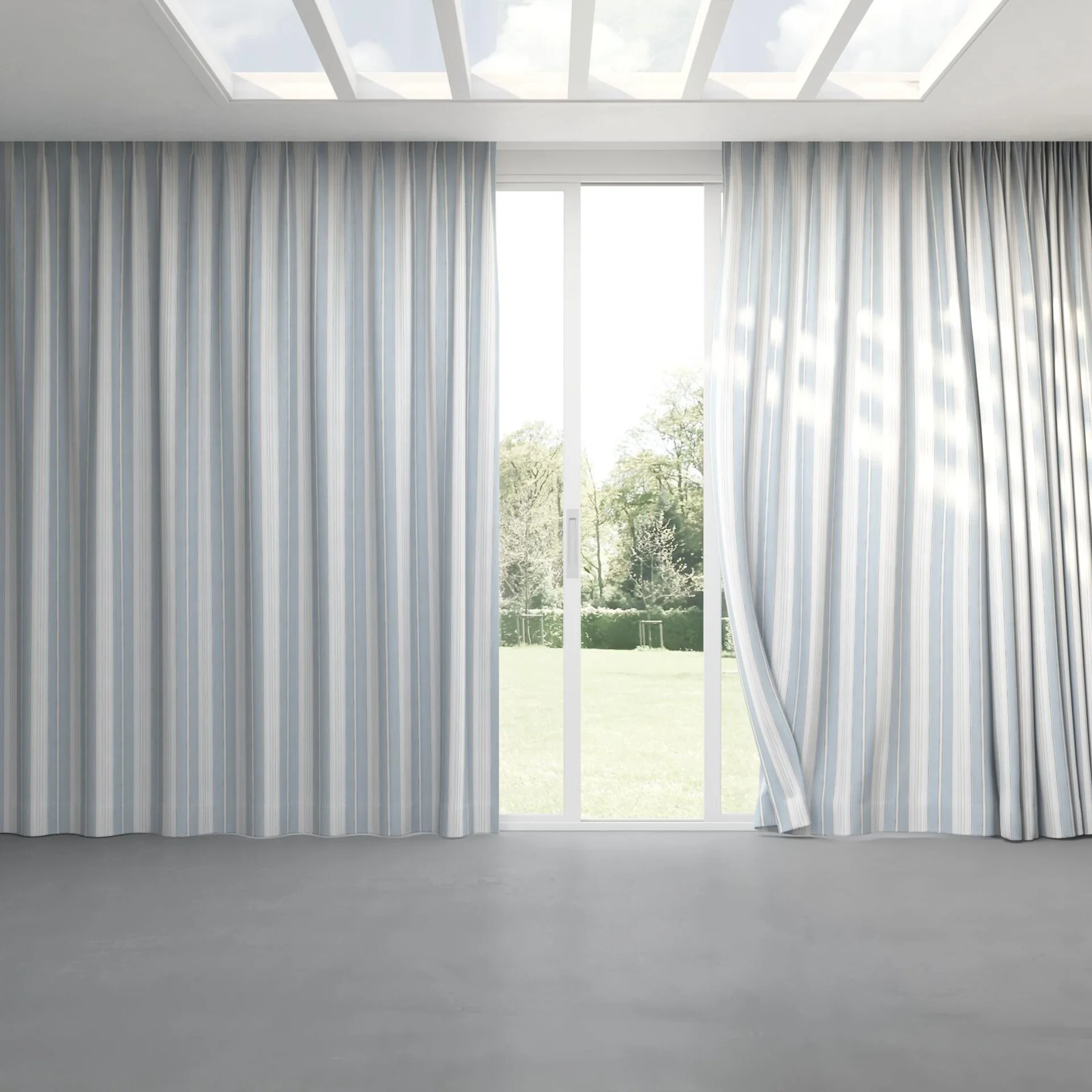 Full view of Chambray Multi Sky Blue, pinch pleat