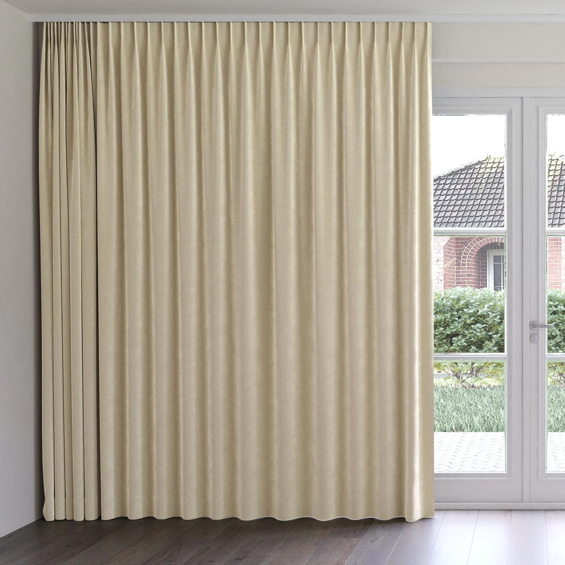 Front view of Geneva Linen, on curtain rail