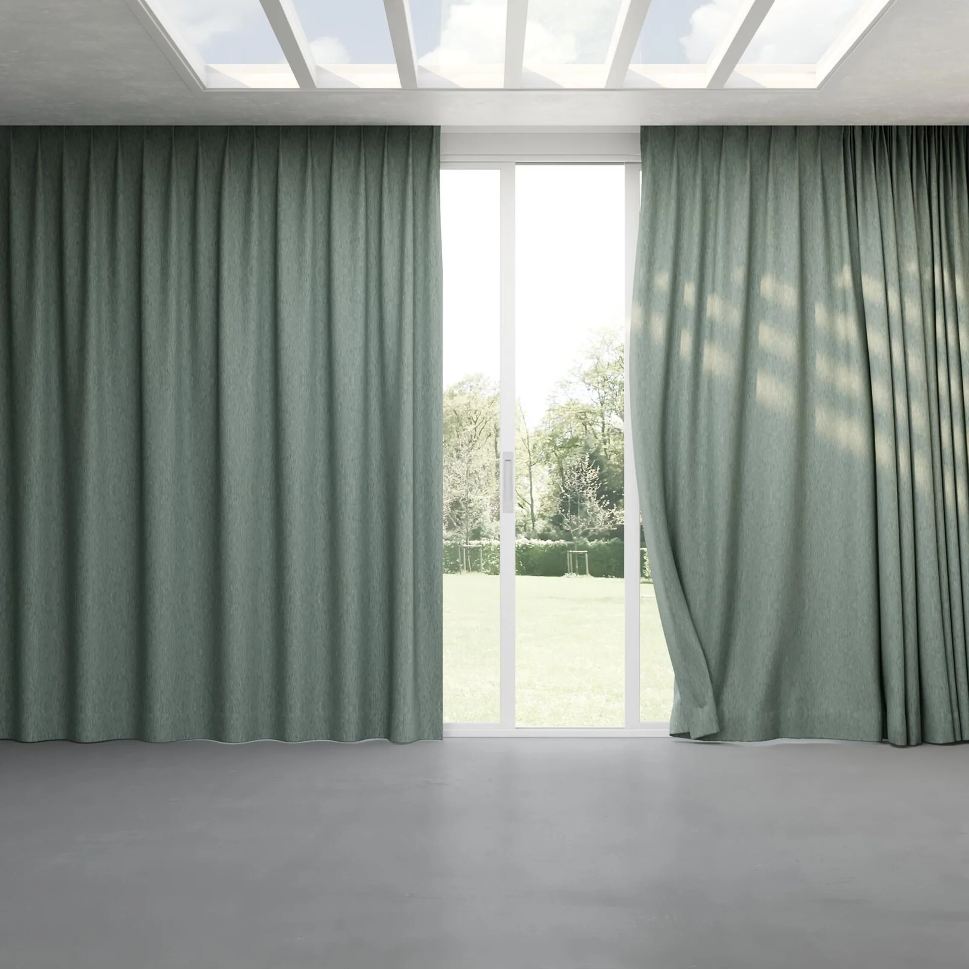 Full view of Tuxedo Sage, pinch pleat