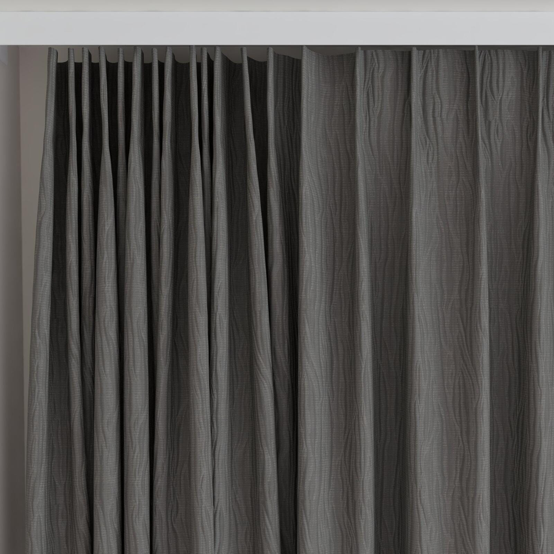 Top view of Sandrift Truffle, on curtain rail