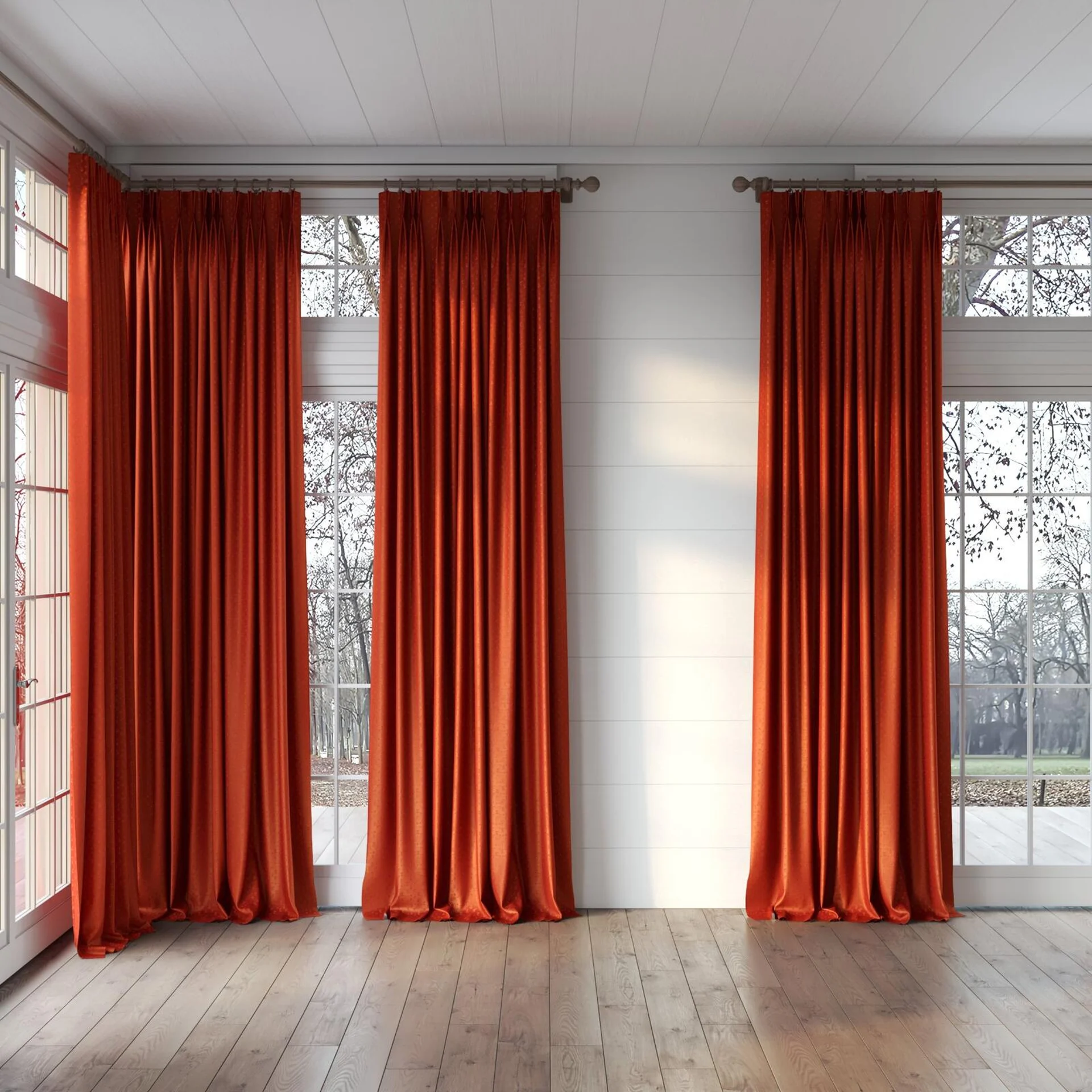 Full view of Requiem Terra, puddled, on curtain rod