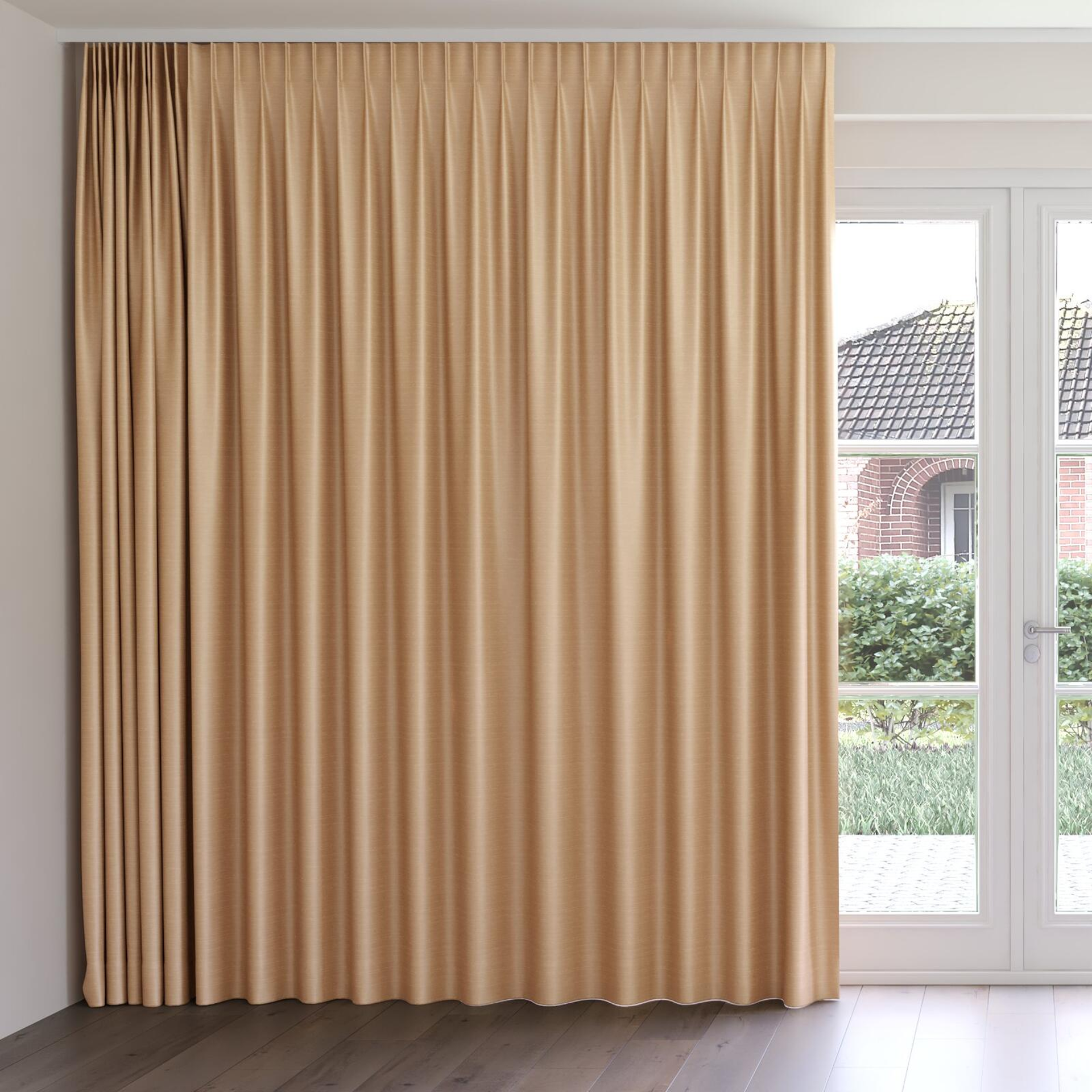 Front view of Silky Peach, on curtain rail