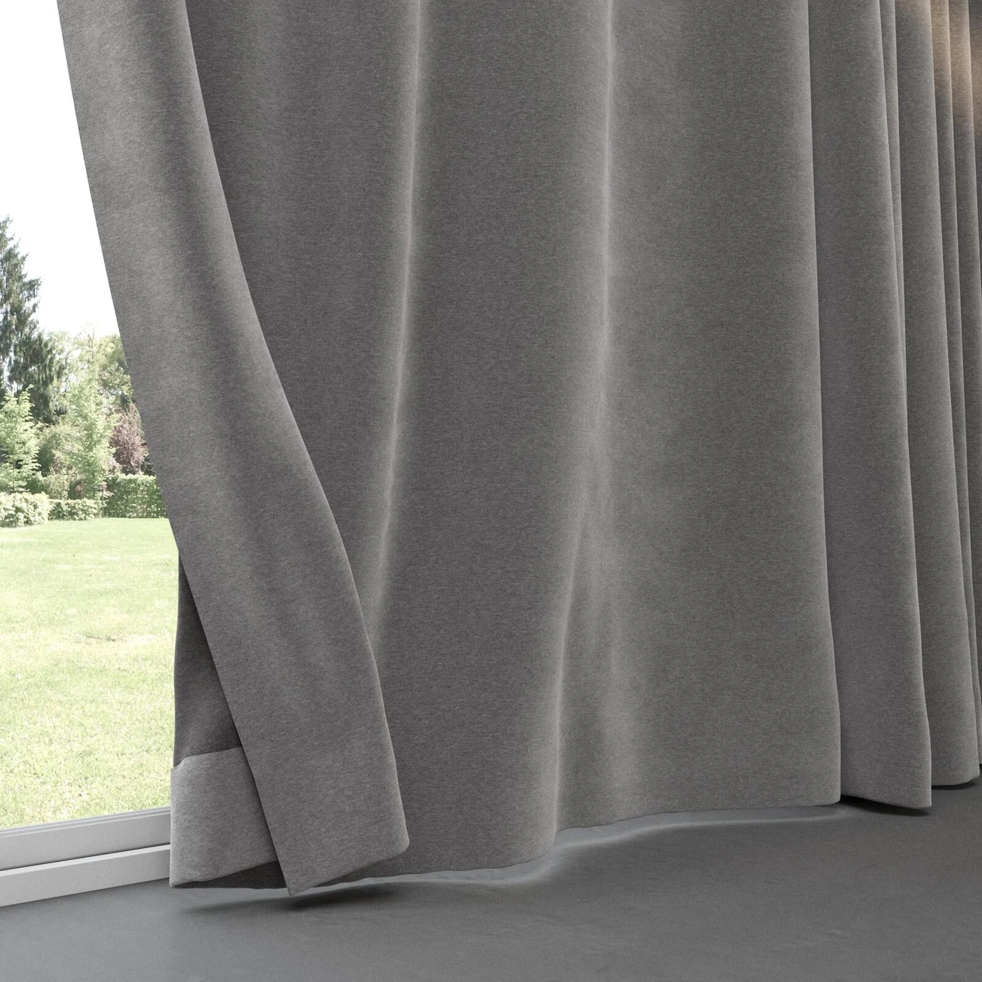 Bottom view of Geneva Pewter, pinch pleat