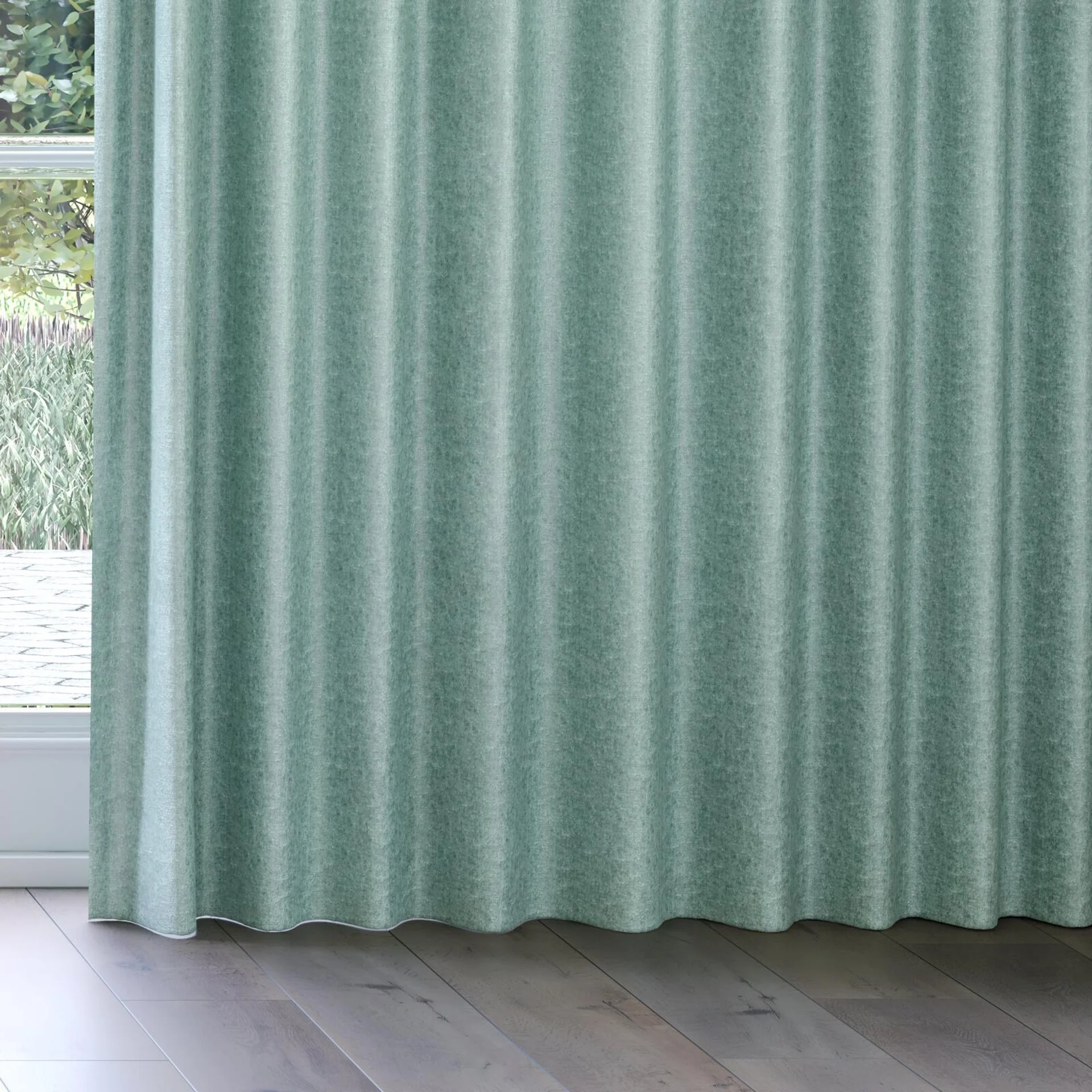 Bottom view of Hug Porcelain, on curtain rail