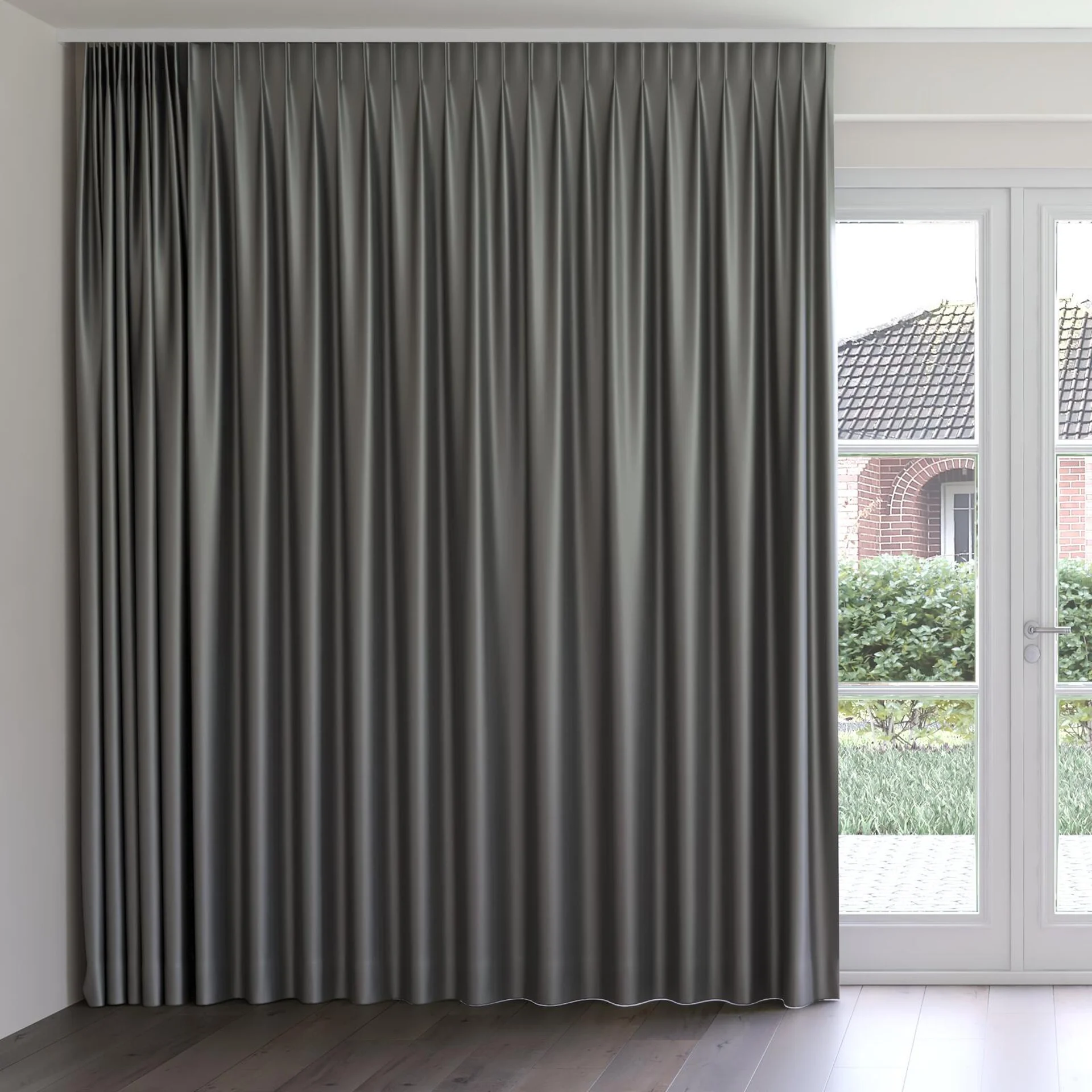 Front view of North Face Charcoal, on curtain rail