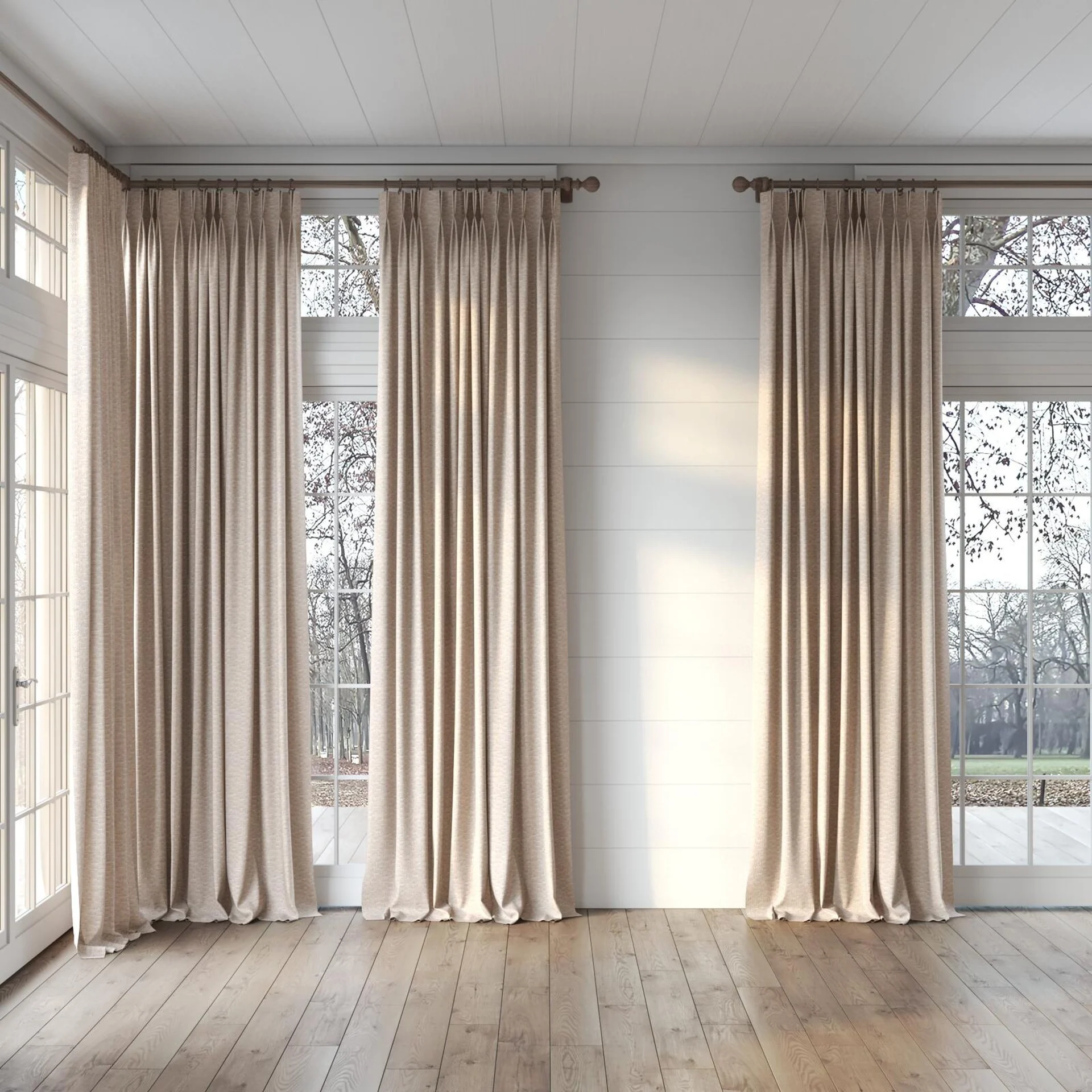 Full view of Cestino Clay, puddled, on curtain rod