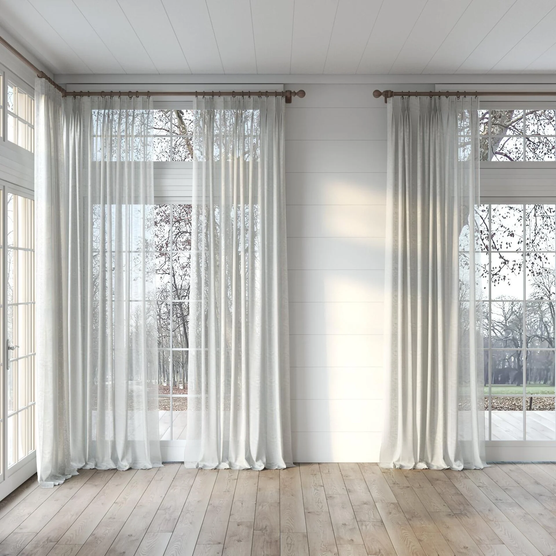 Full view of Verdant Peppercorn, puddled, on curtain rod