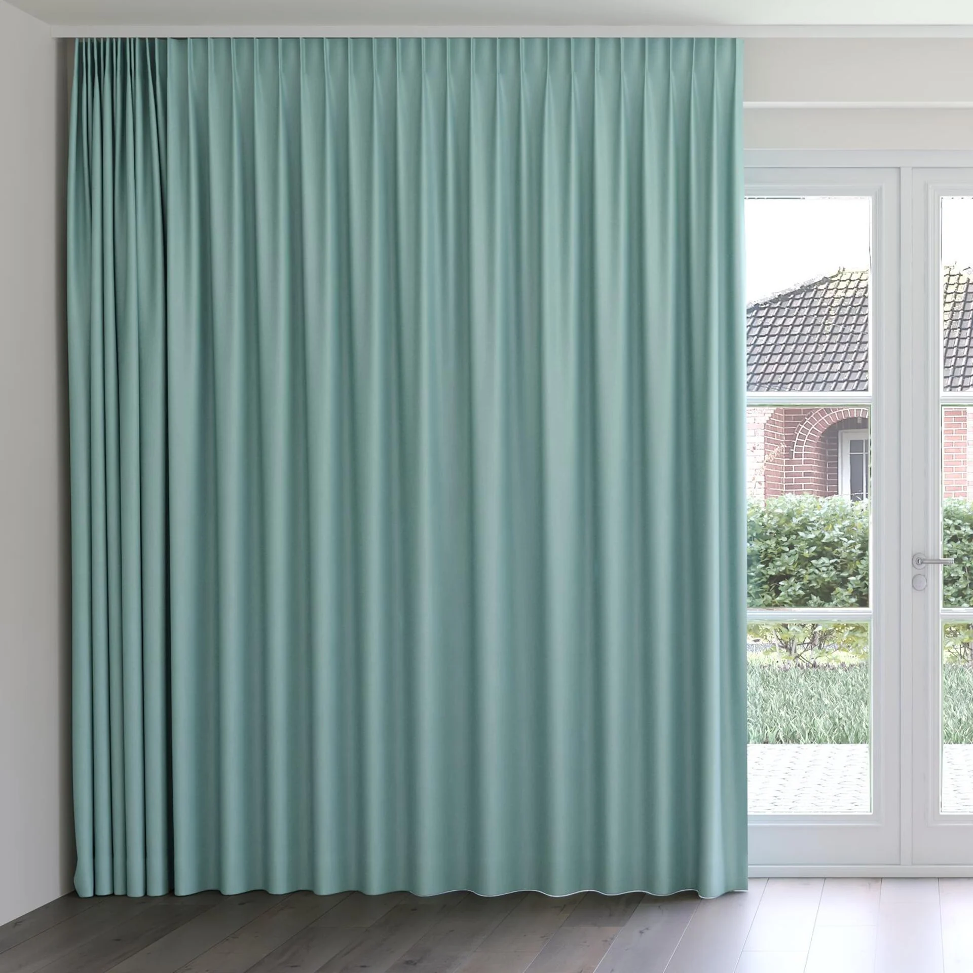 Front view of Kanvas Mineral, on curtain rail