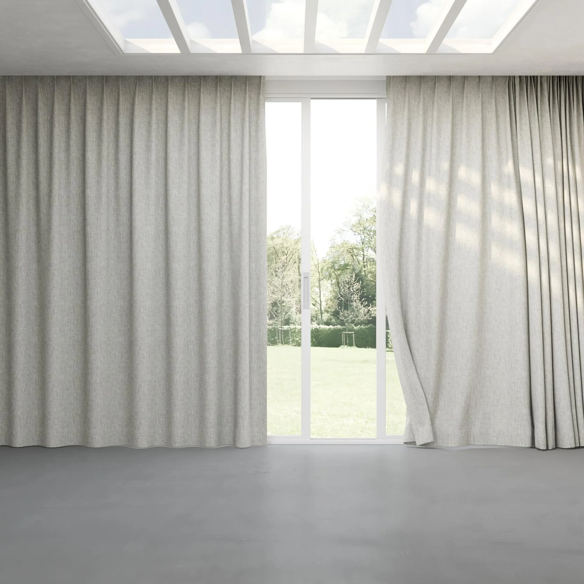 Full view of Dryland Silver, pinch pleat