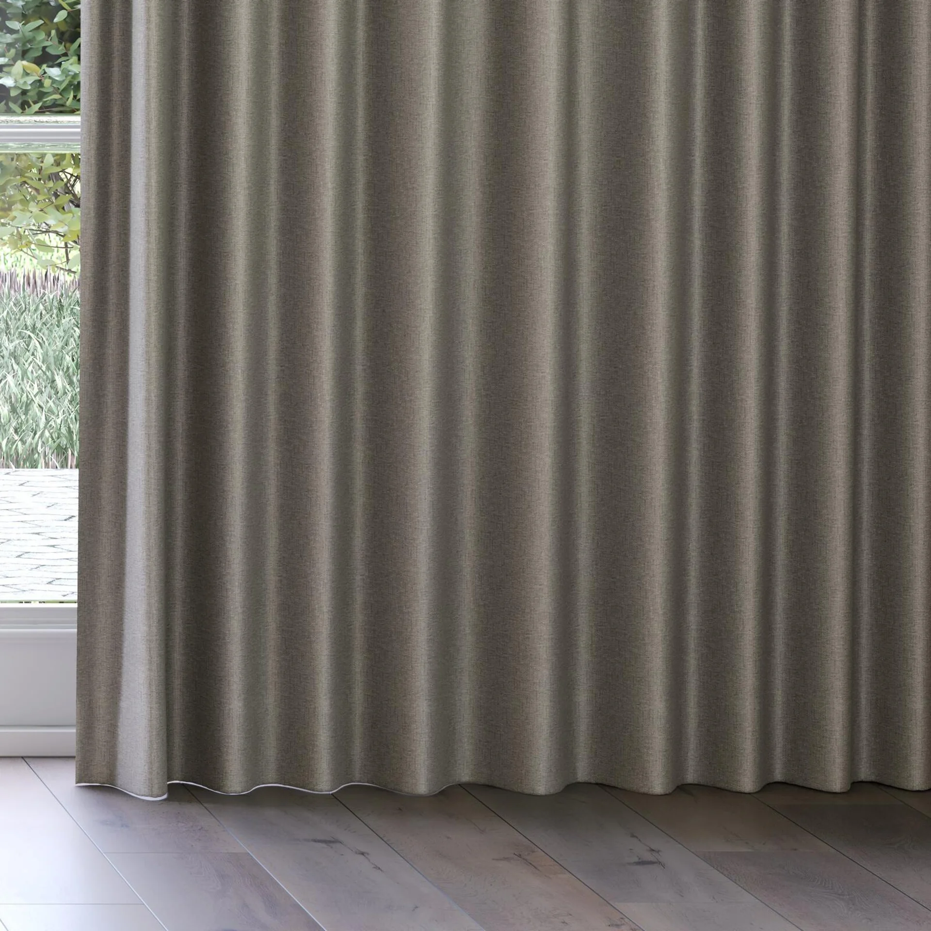 Bottom view of Matrix FR Mink, on curtain rail