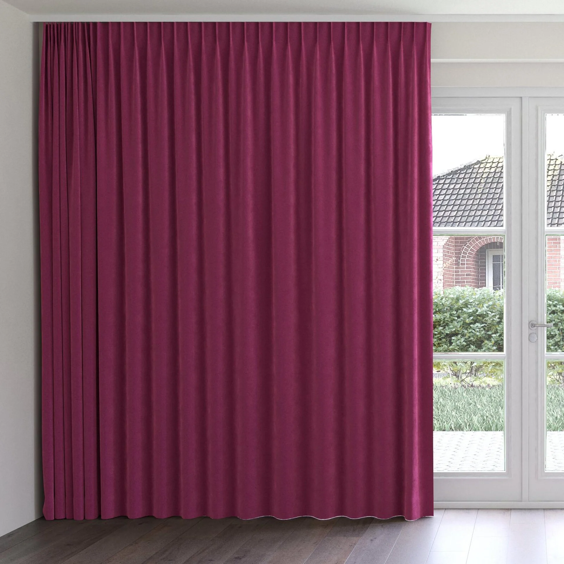 Front view of Lux Velvet Bordeaux 8603, on curtain rail