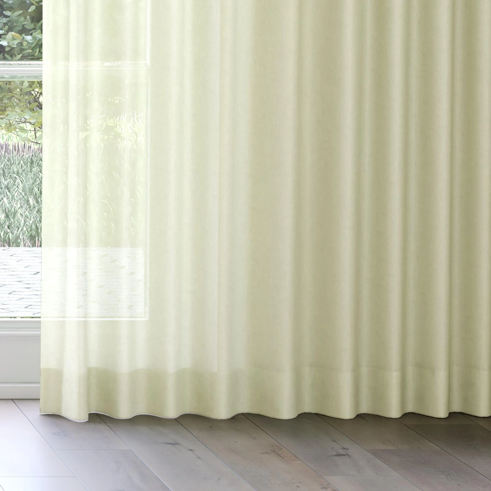 Bottom view of Flo II Moss, on curtain rail