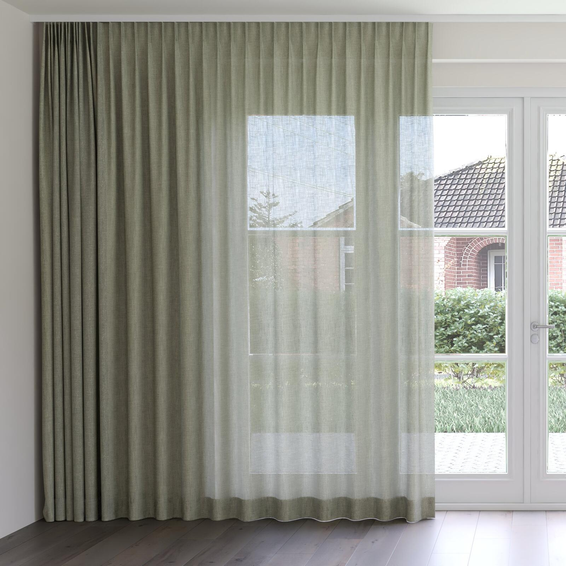 Front view of Motion Seagrass, on curtain rail