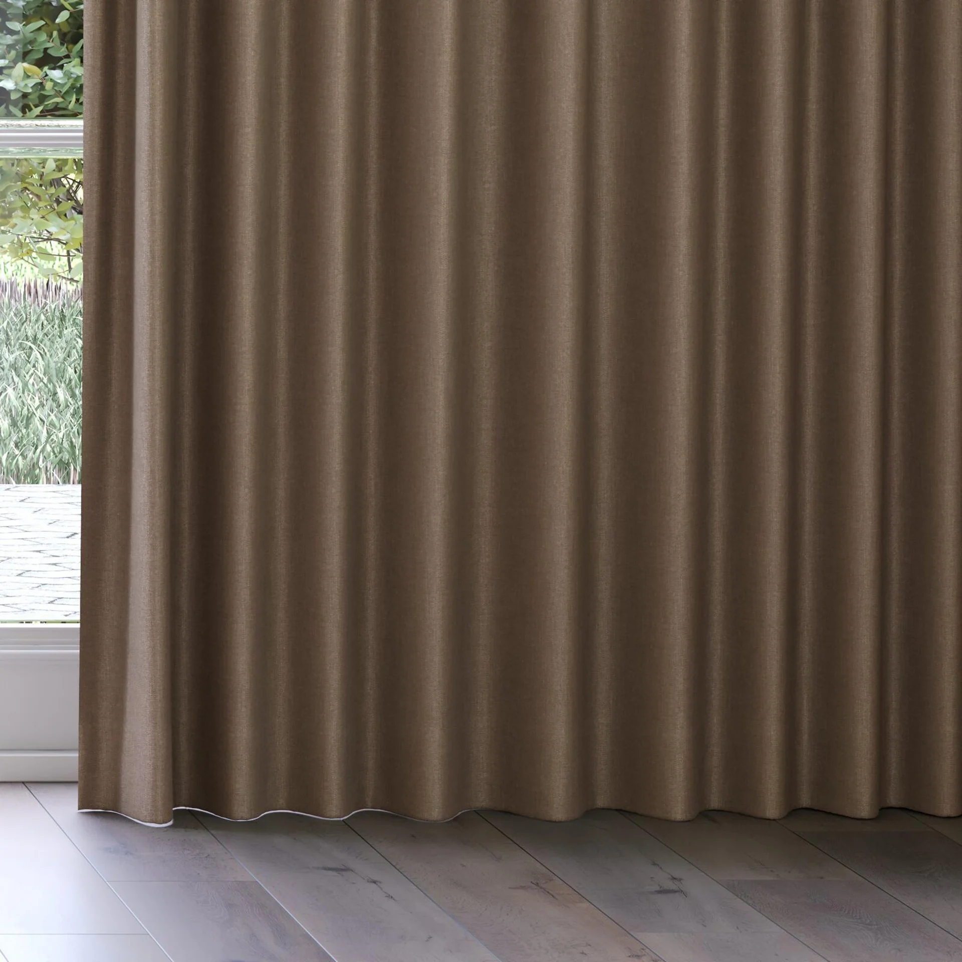 Bottom view of Perfecto Truffle, on curtain rail