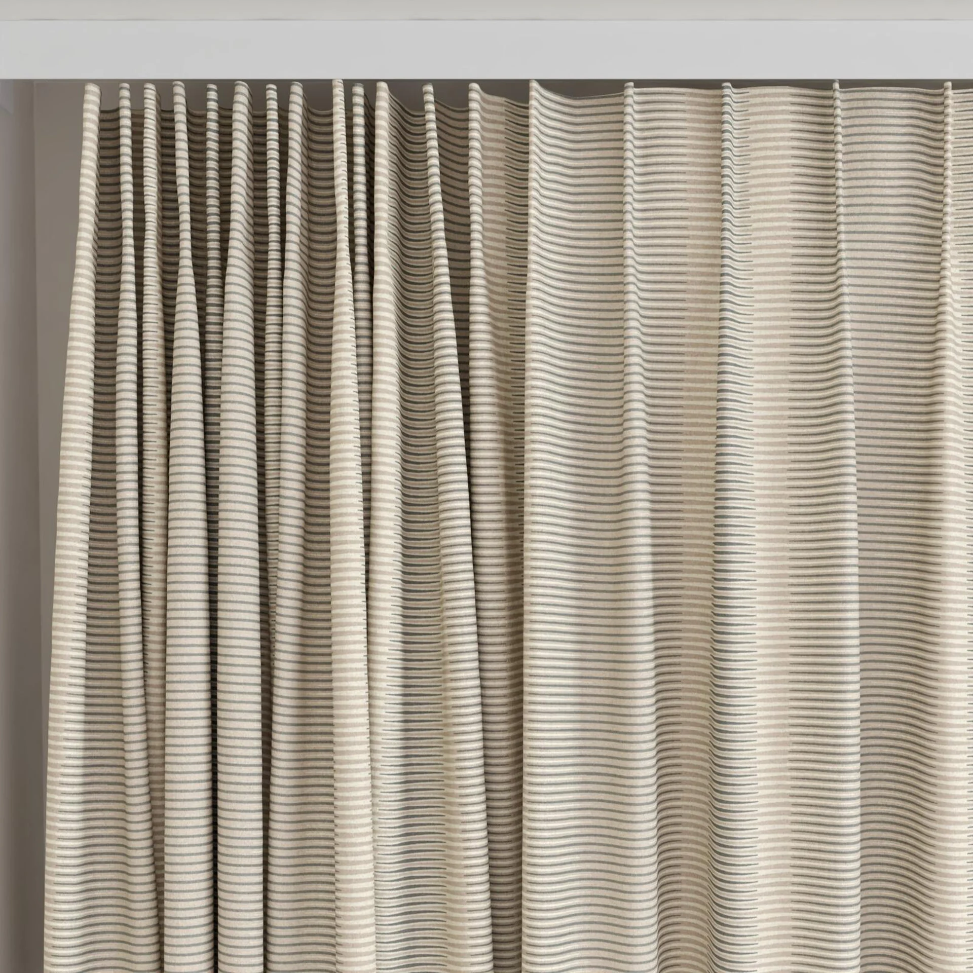 Top view of Jacopo Stripe Sesame, on curtain rail