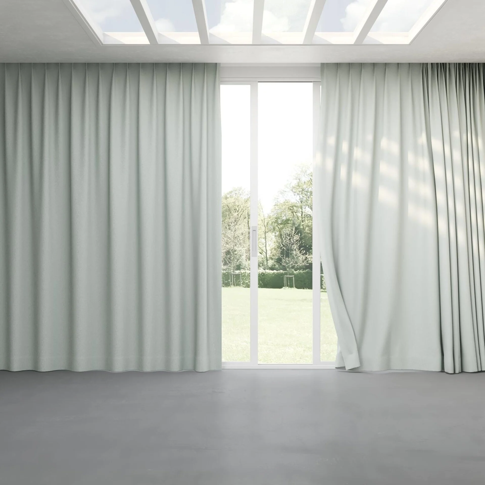 Full view of Quantum FR Seafoam, pinch pleat