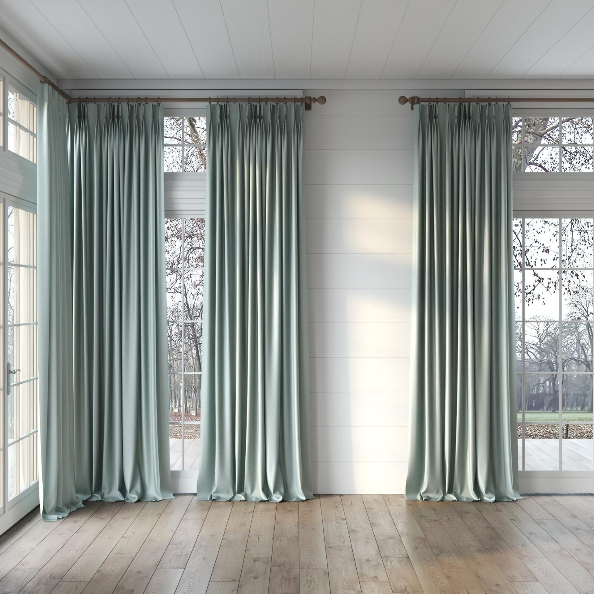 Full view of Recharge Soft, puddled, on curtain rod