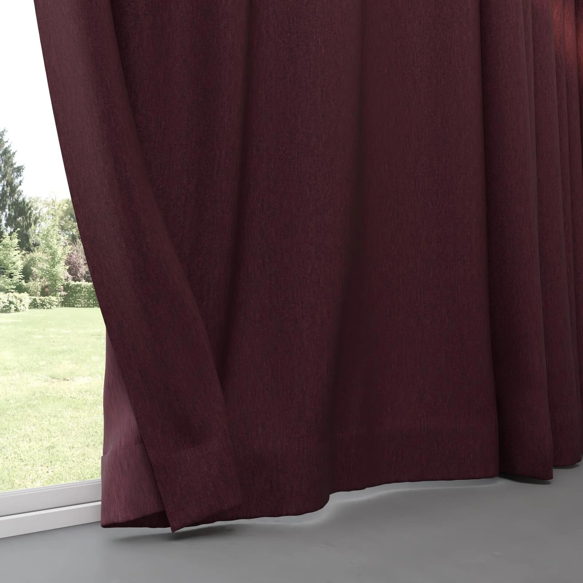 Bottom view of Tuxedo Burgundy, pinch pleat