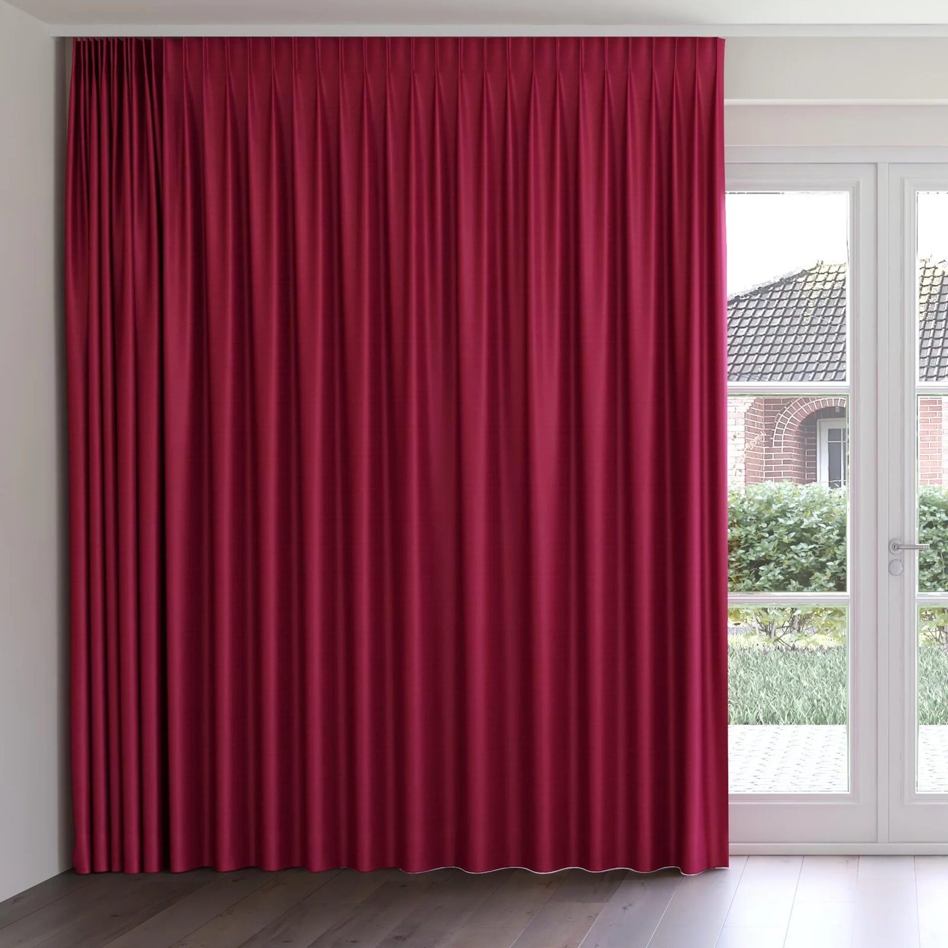 Front view of Silky Peony, on curtain rail