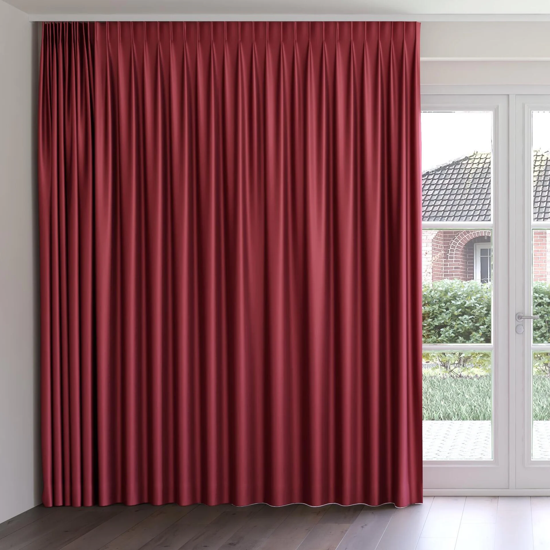 Front view of Moonbeam Rosewood, on curtain rail