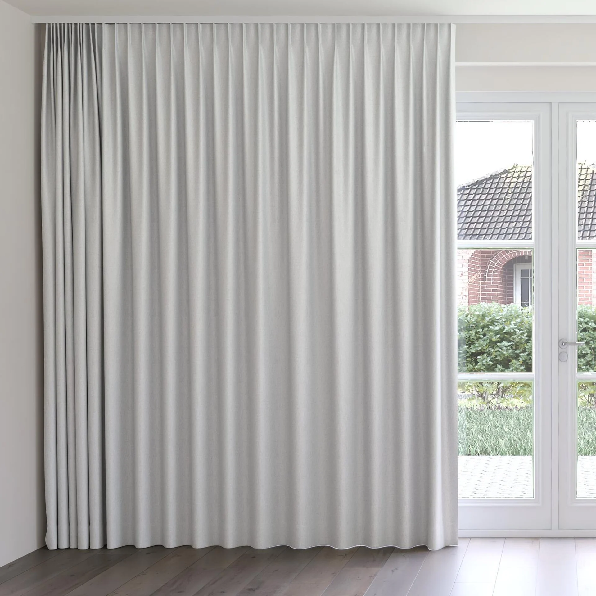 Front view of Retreat Blackout Cloud, on curtain rail
