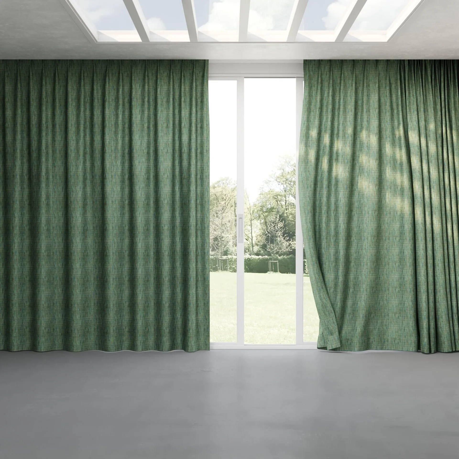 Full view of Observatory Emerald, pinch pleat