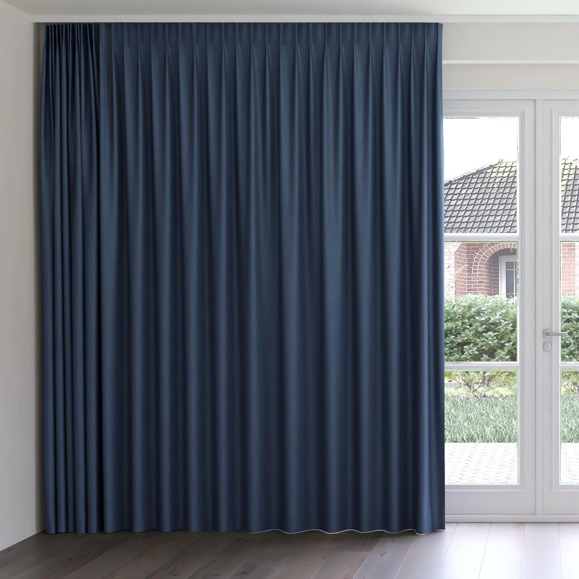 Front view of Frisco Navy, on curtain rail