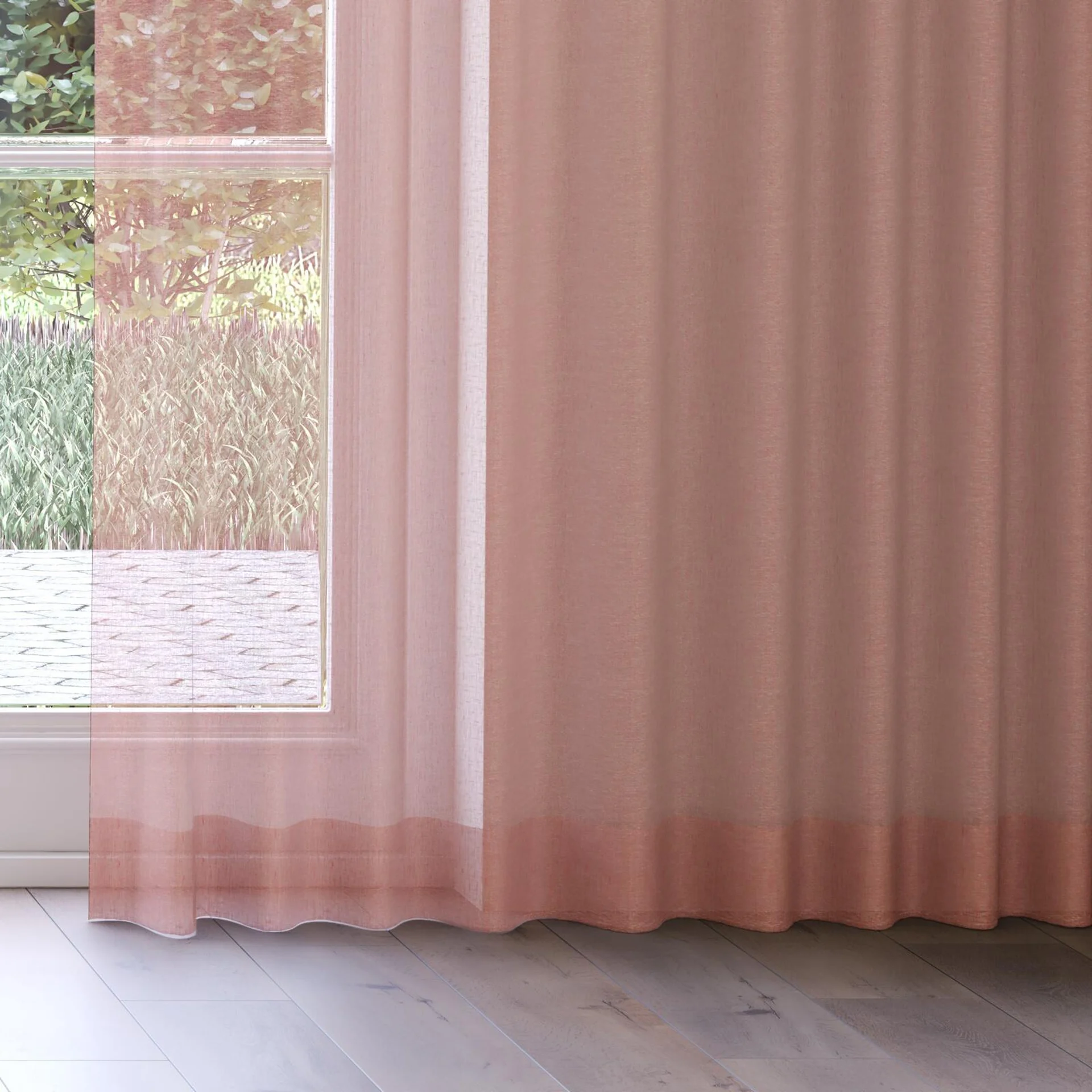 Bottom view of Pure Linen Brick, on curtain rail