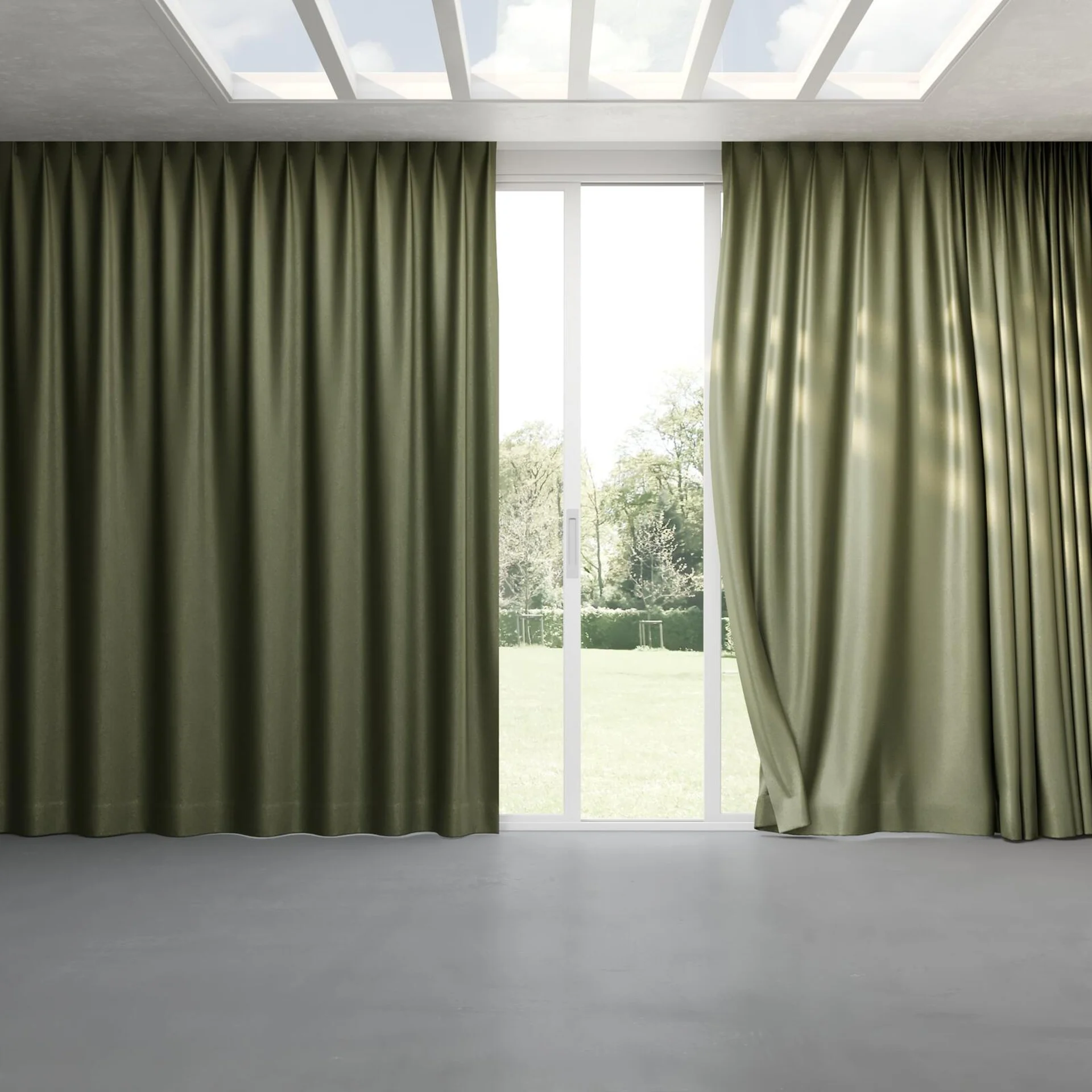 Full view of Recharge Sage, pinch pleat