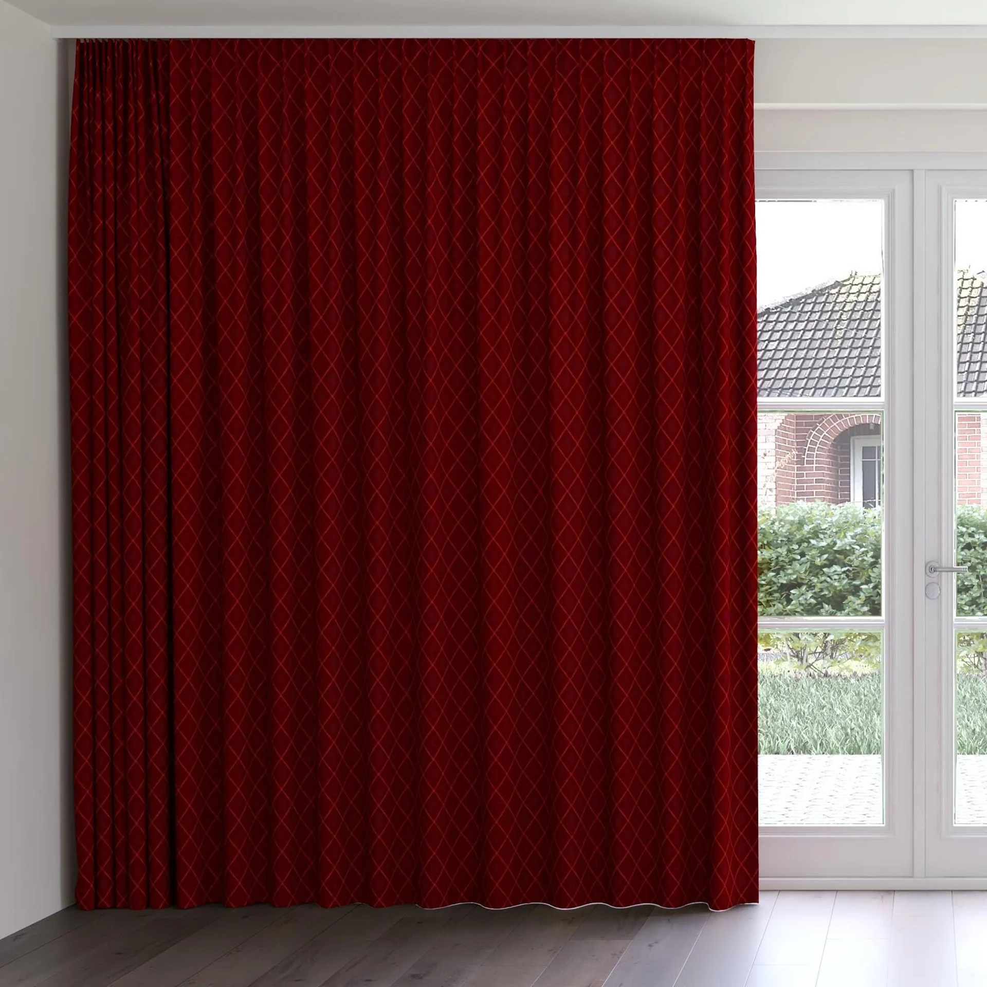 Front view of Pantheon Cerise, on curtain rail